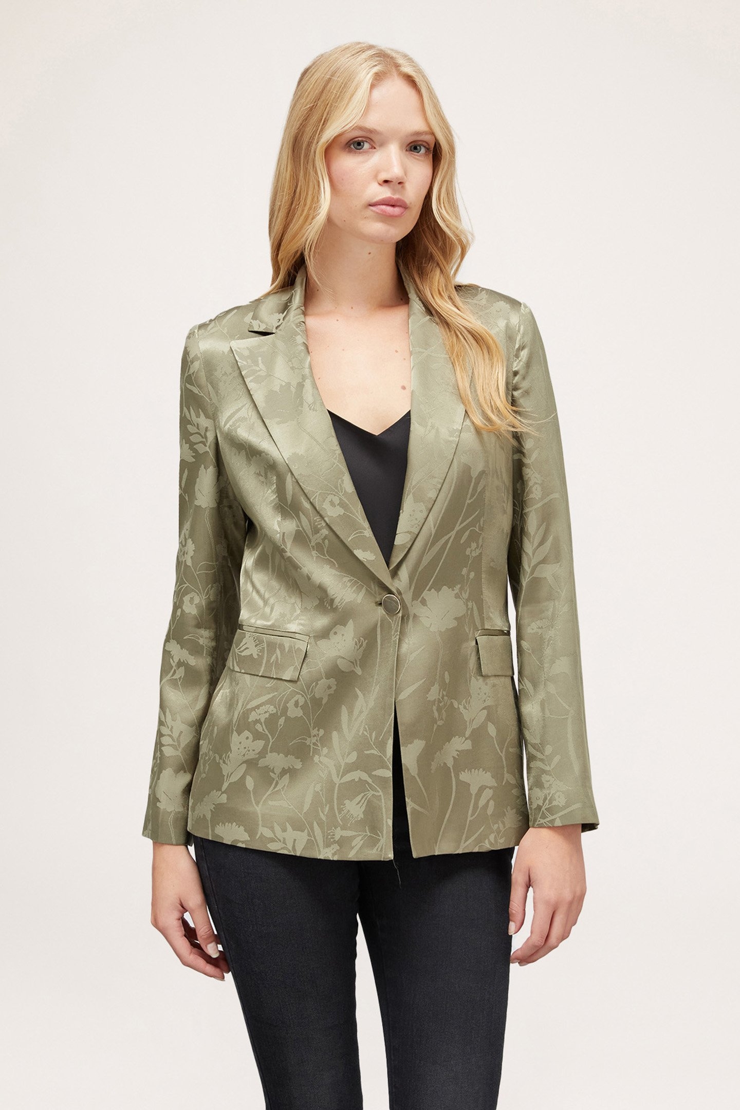 SINGLE-BREASTED JACQUARD SATIN JACKET GREEN 1