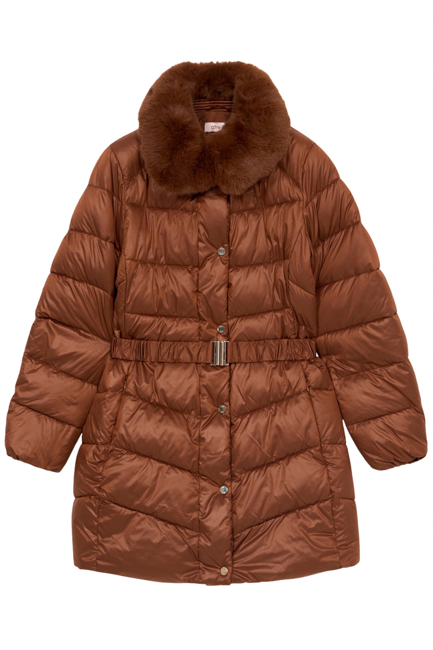 MIDI DOWN JACKET WITH BELT AND FURRY COLLAR BROWN 3