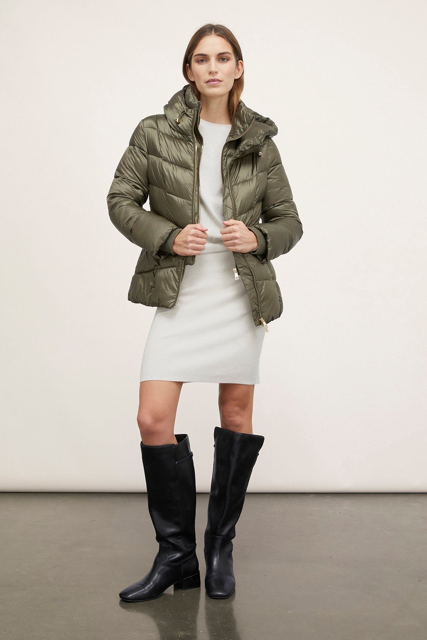 PADDED JACKET WITH HOOD AND DOUBLE ZIPPER MILITARY GREEN 3