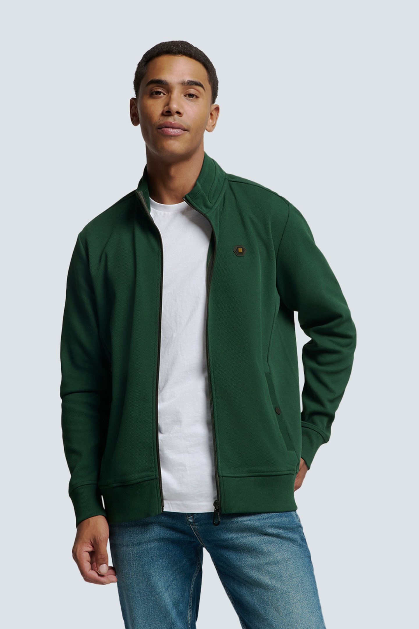 SWEATER FULL ZIPPER TWILL JACQUARD DARK GREEN 1