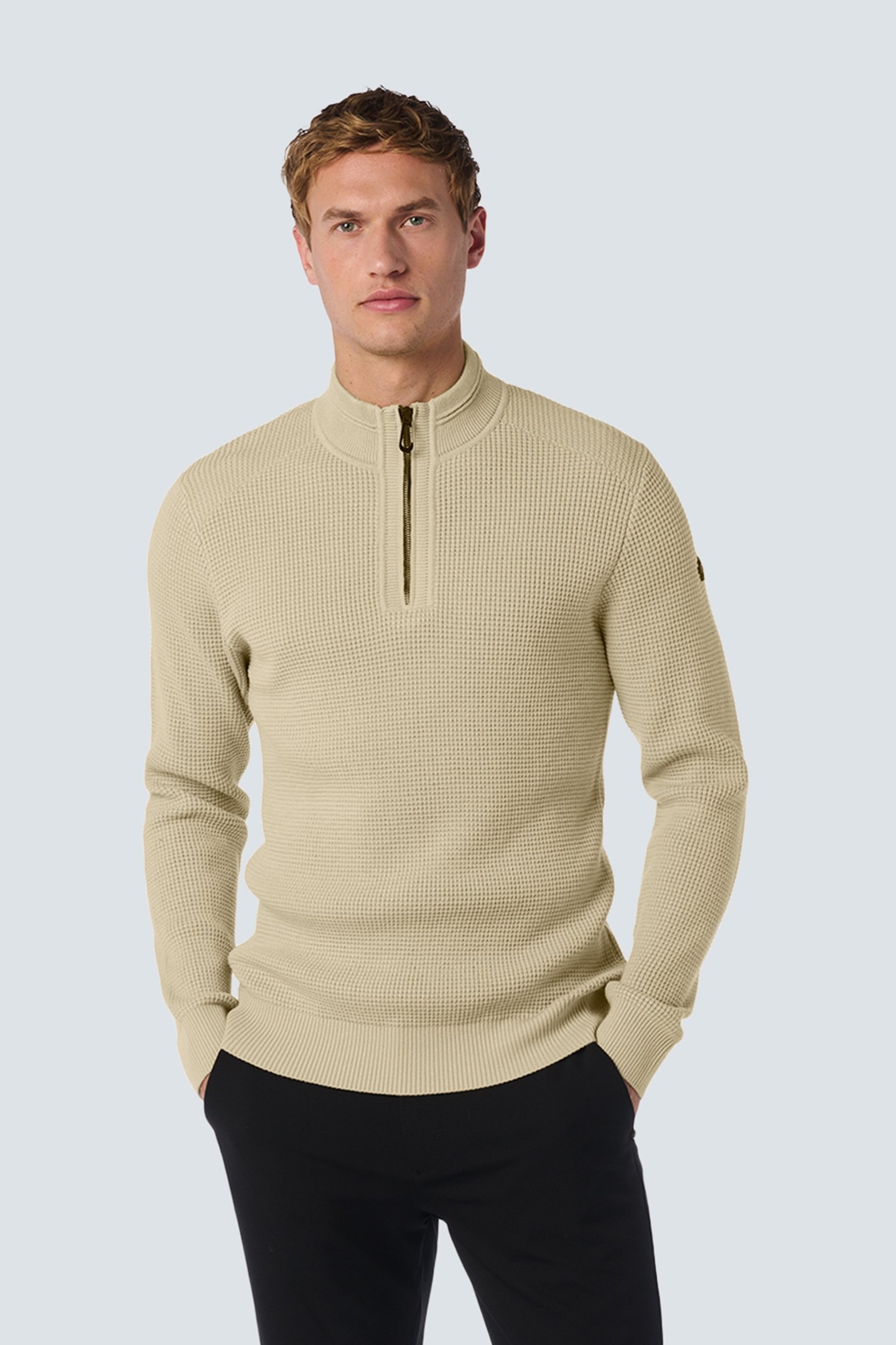 PULLOVER HALF ZIPPER SOLID JACQUARD CEMENT 1