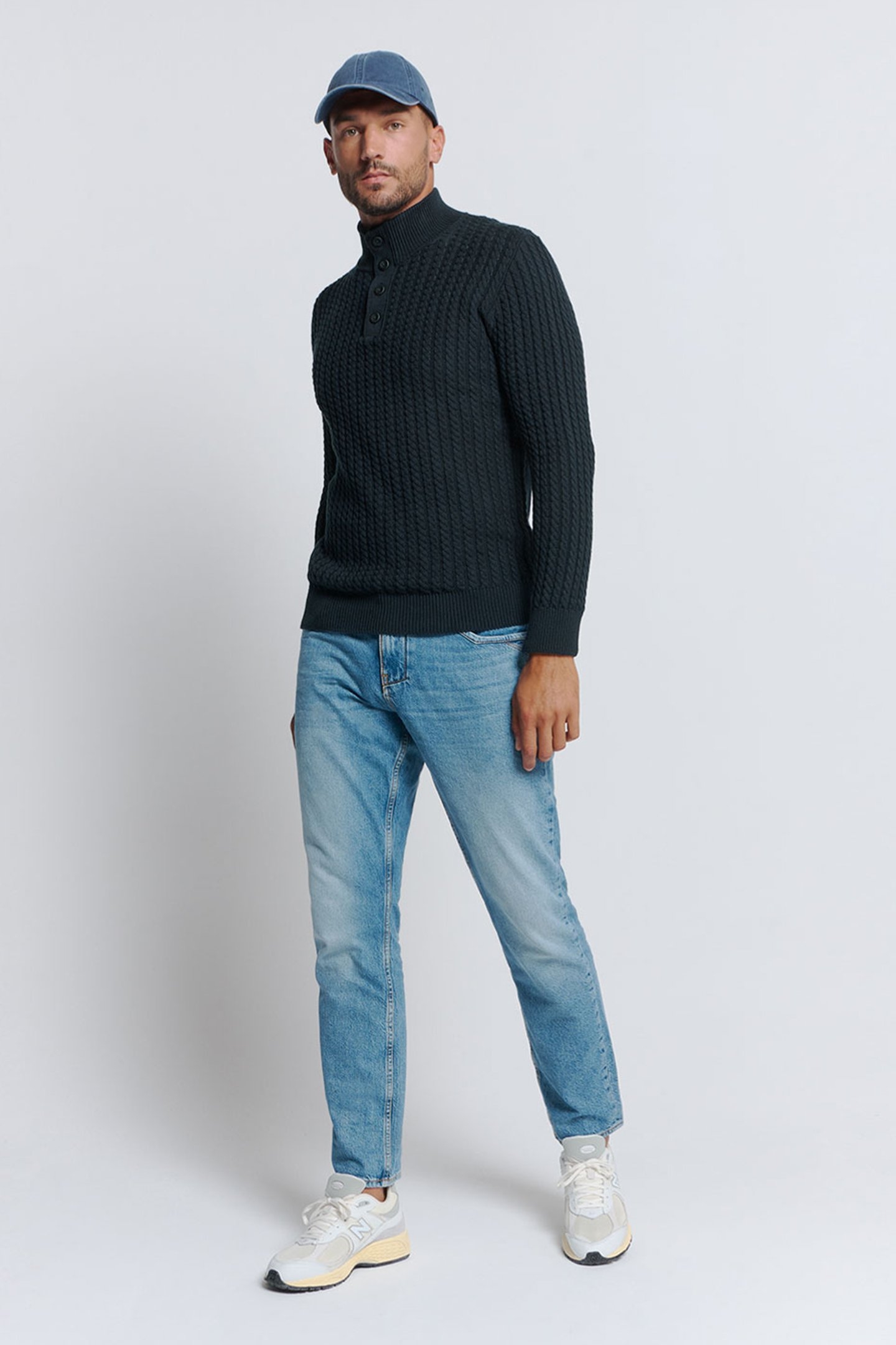 PULLOVER HALF ZIPPER AND BUTTON SOLID JACQUARD NIGHT 3