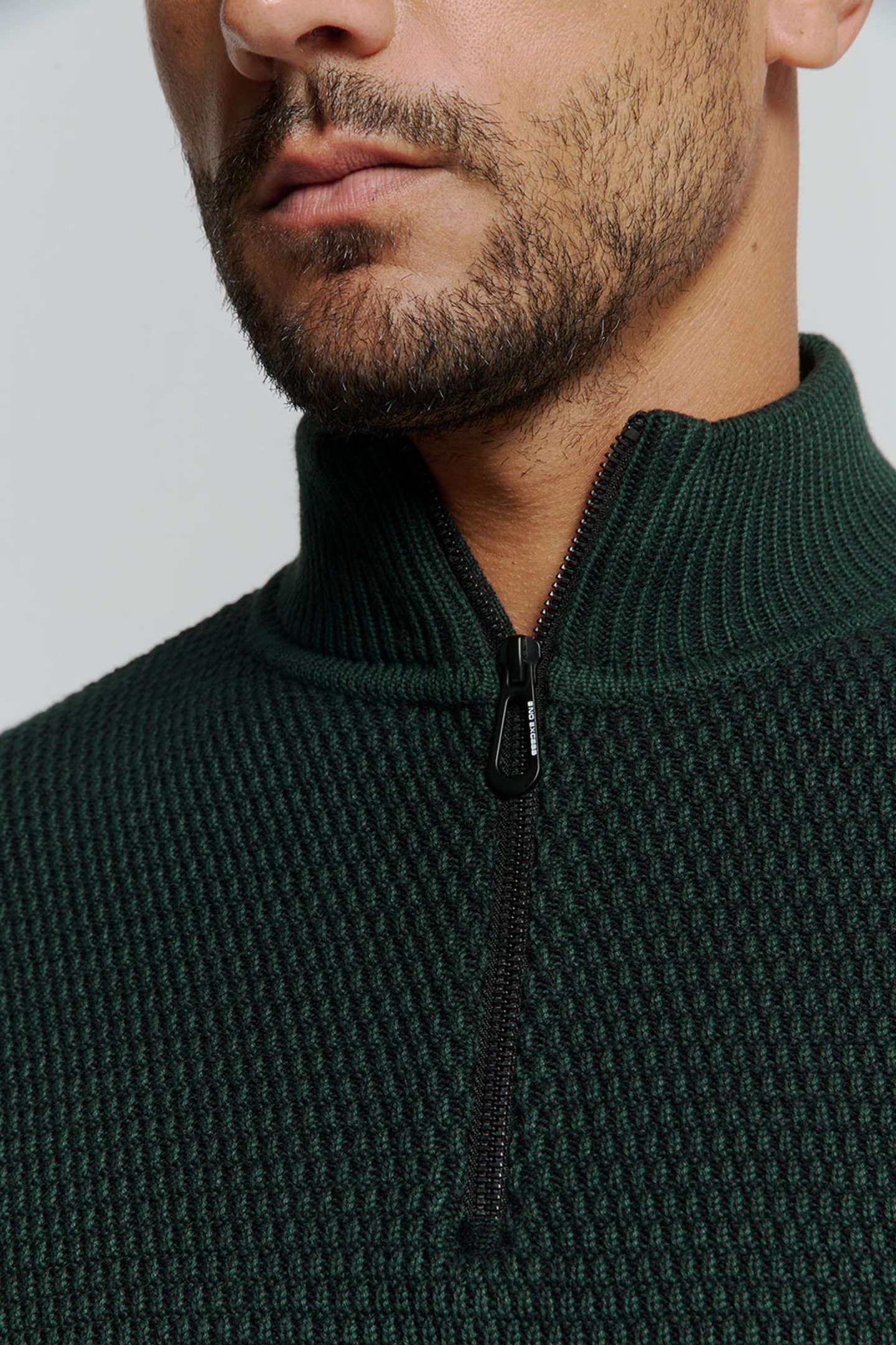 PULLOVER HALF ZIPPER 2 COLOURED MELANGE DARK GREEN 7