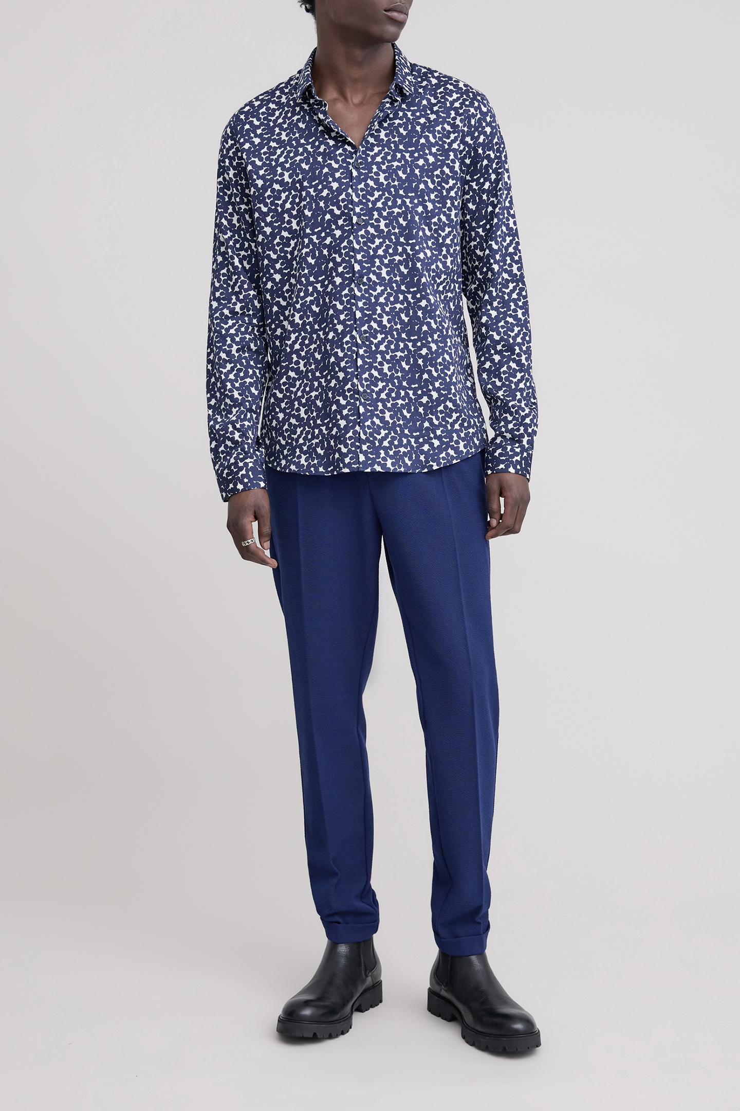 SLIM NAVY POLKA DOT PRINT SHIRT NAVY 3