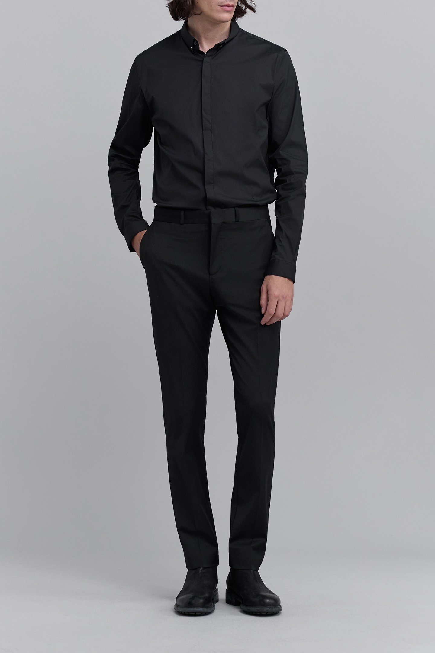 BLACK SLIM SHIRT WITH HIDDEN BUTTONS BLACK 1