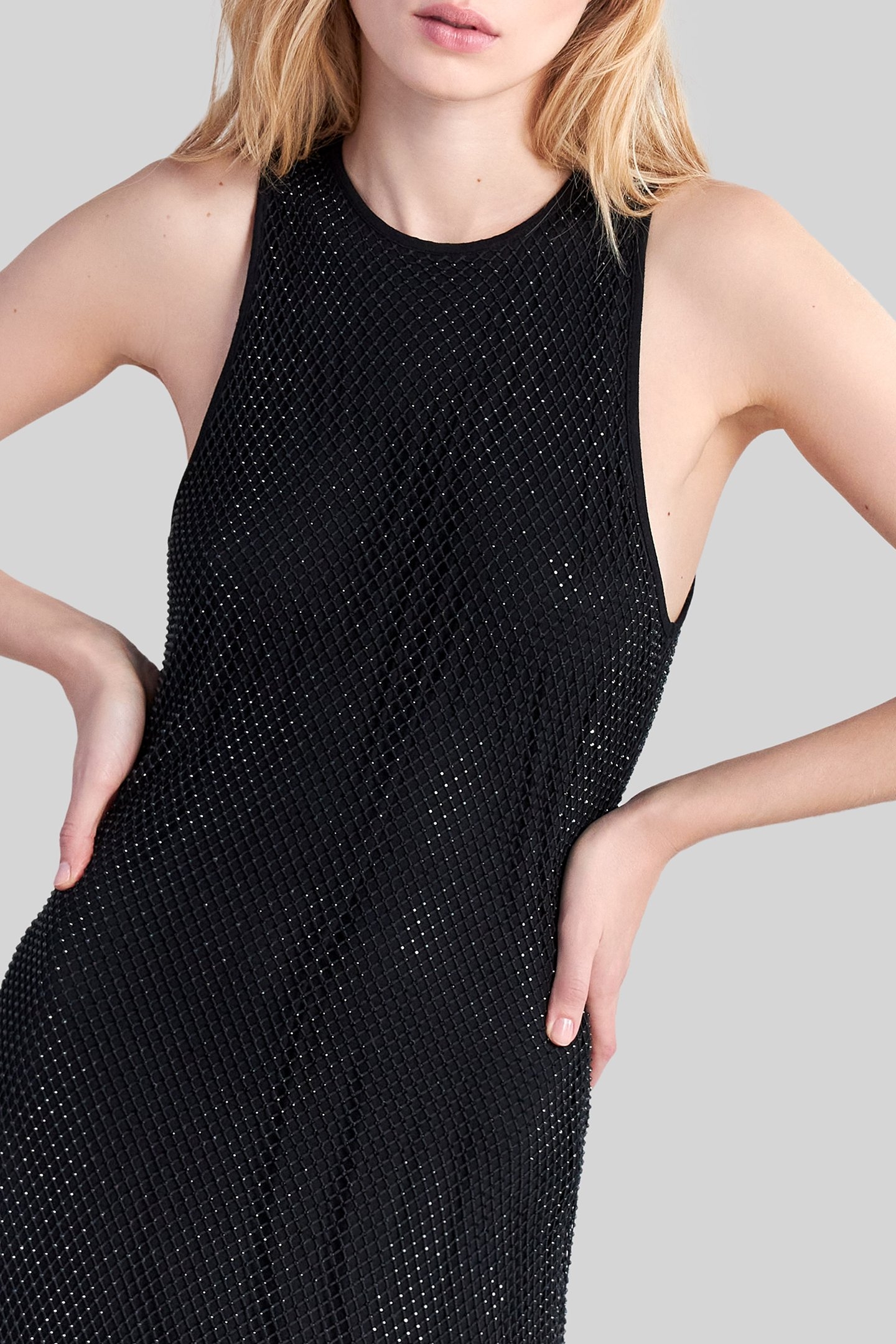 BLACK VOILE LINED MIDI DRESS WITH DIAMANTÉ MESH BLACK 5