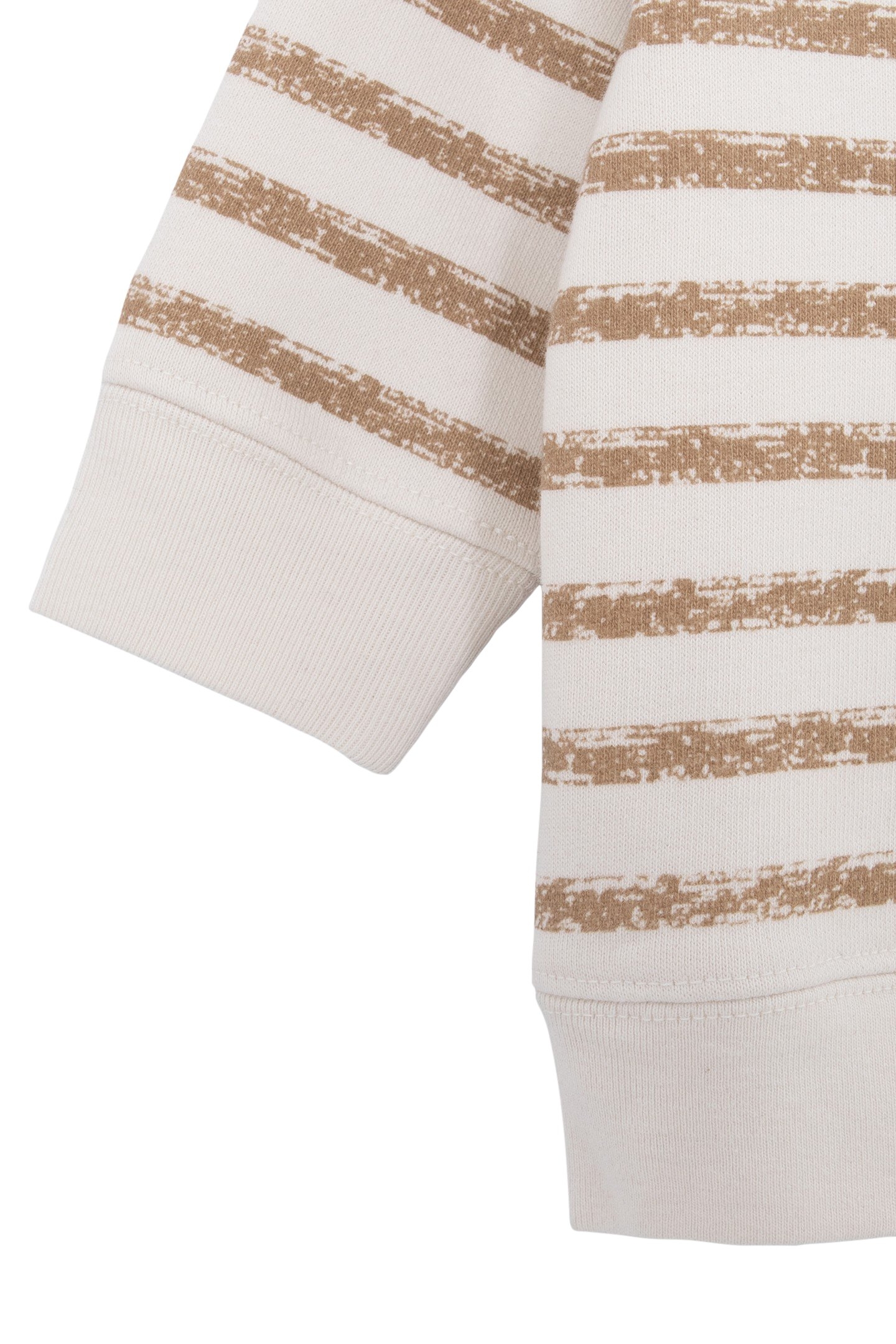 BABY BOY'S ECRU SWEATSHIRT, CAMEL STRIPES AND GREY POCKET 5