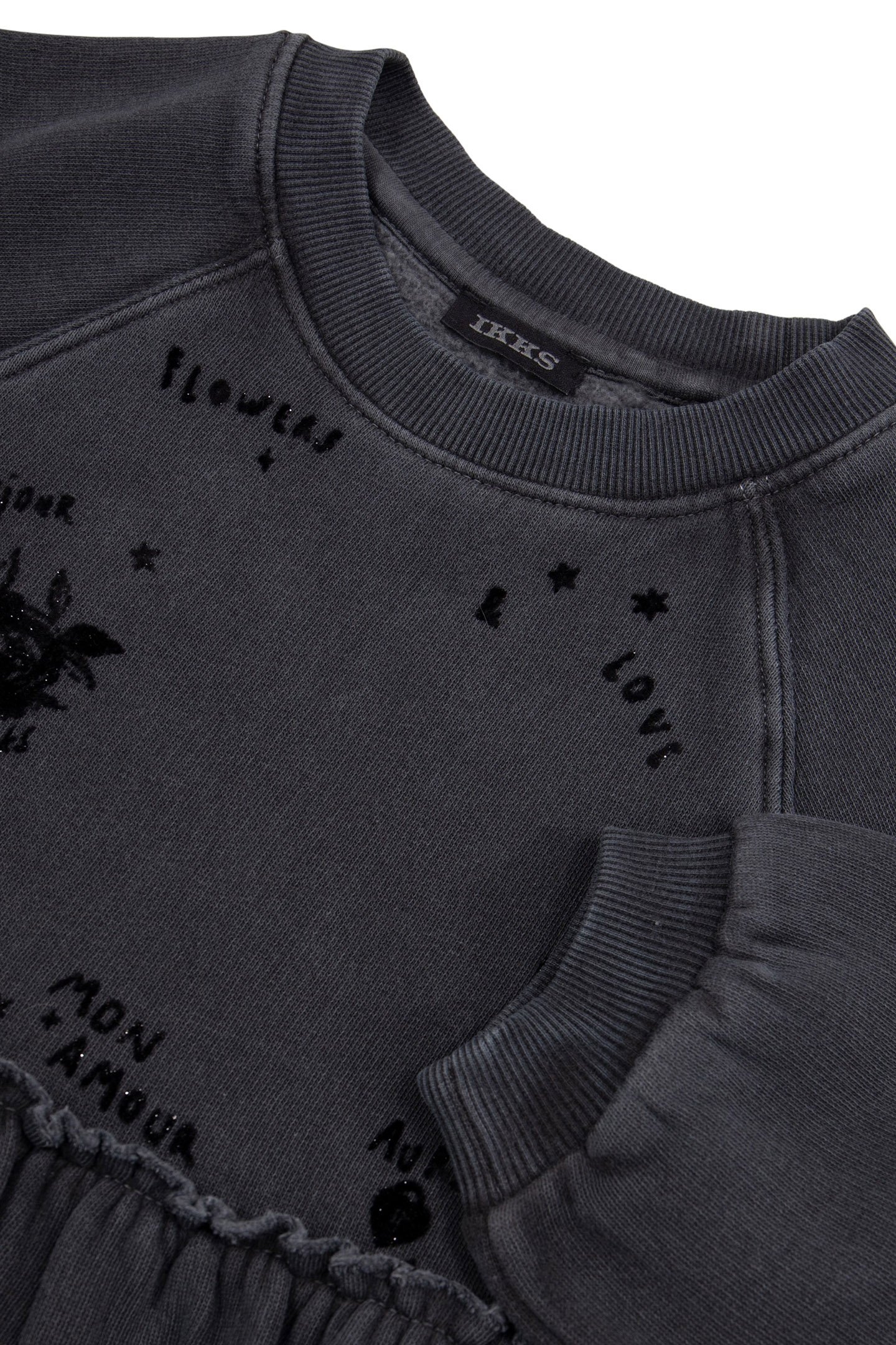 GIRL'S GREY ORGANIC COTTON VELVET SLOGANS SWEATSHIRT DRESS 5