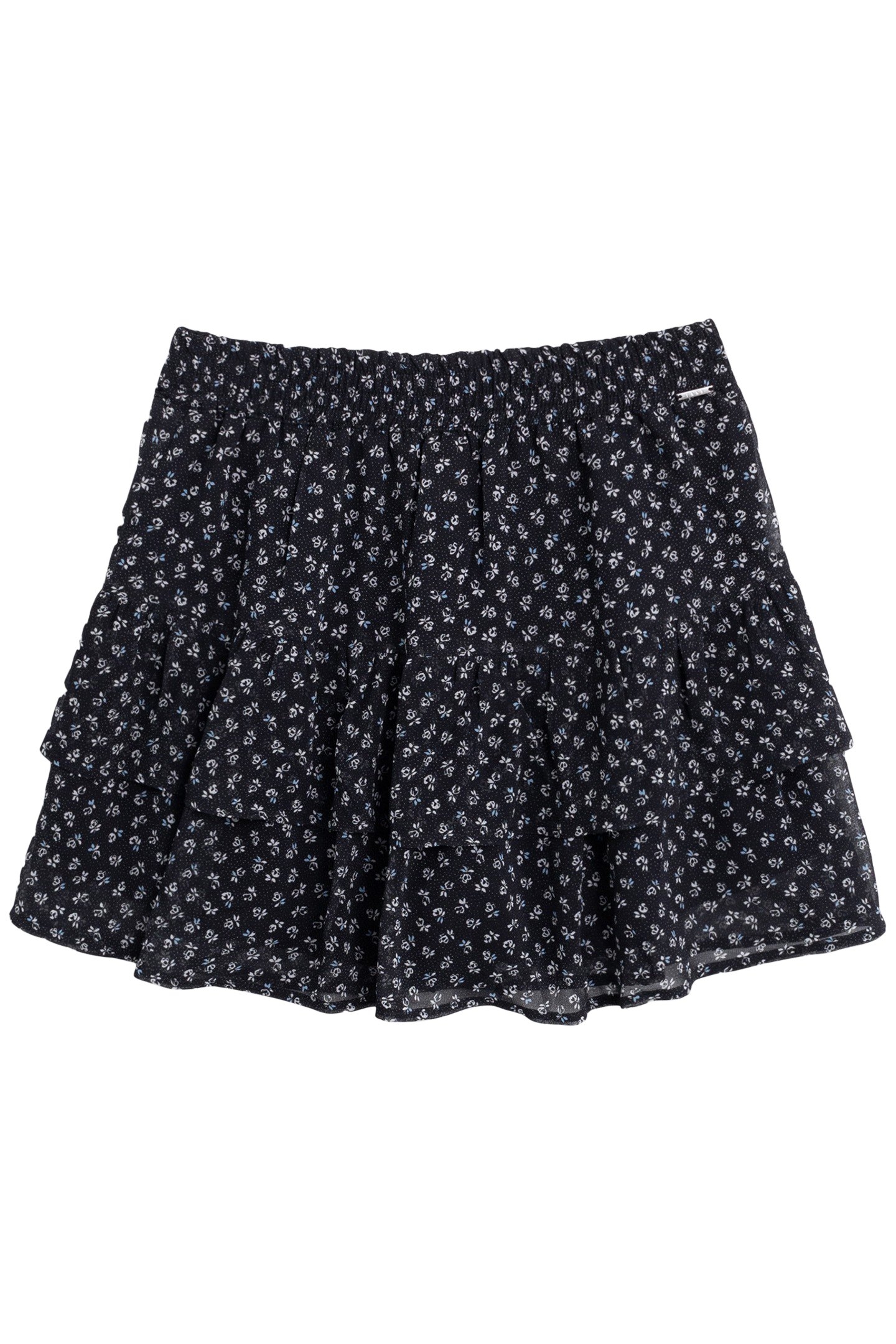 GIRL'S SHORT BLACK FLORAL-PRINT MICRO-POIS SKIRT 1