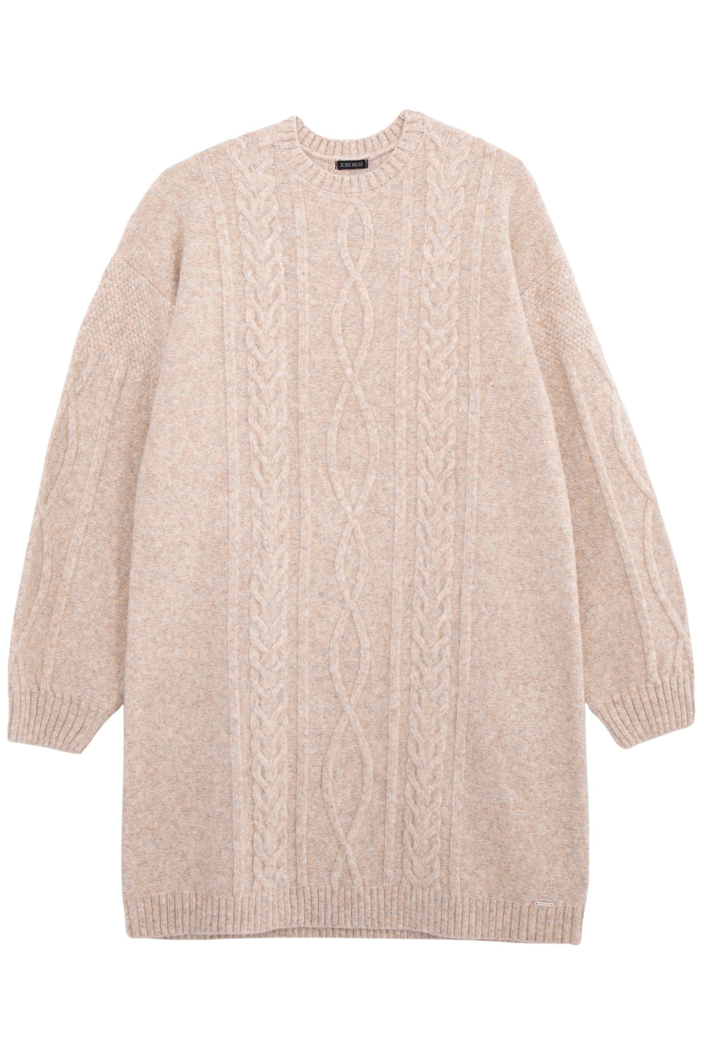GIRL'S BEIGE MOTTLED CABLE-KNIT DRESS 1