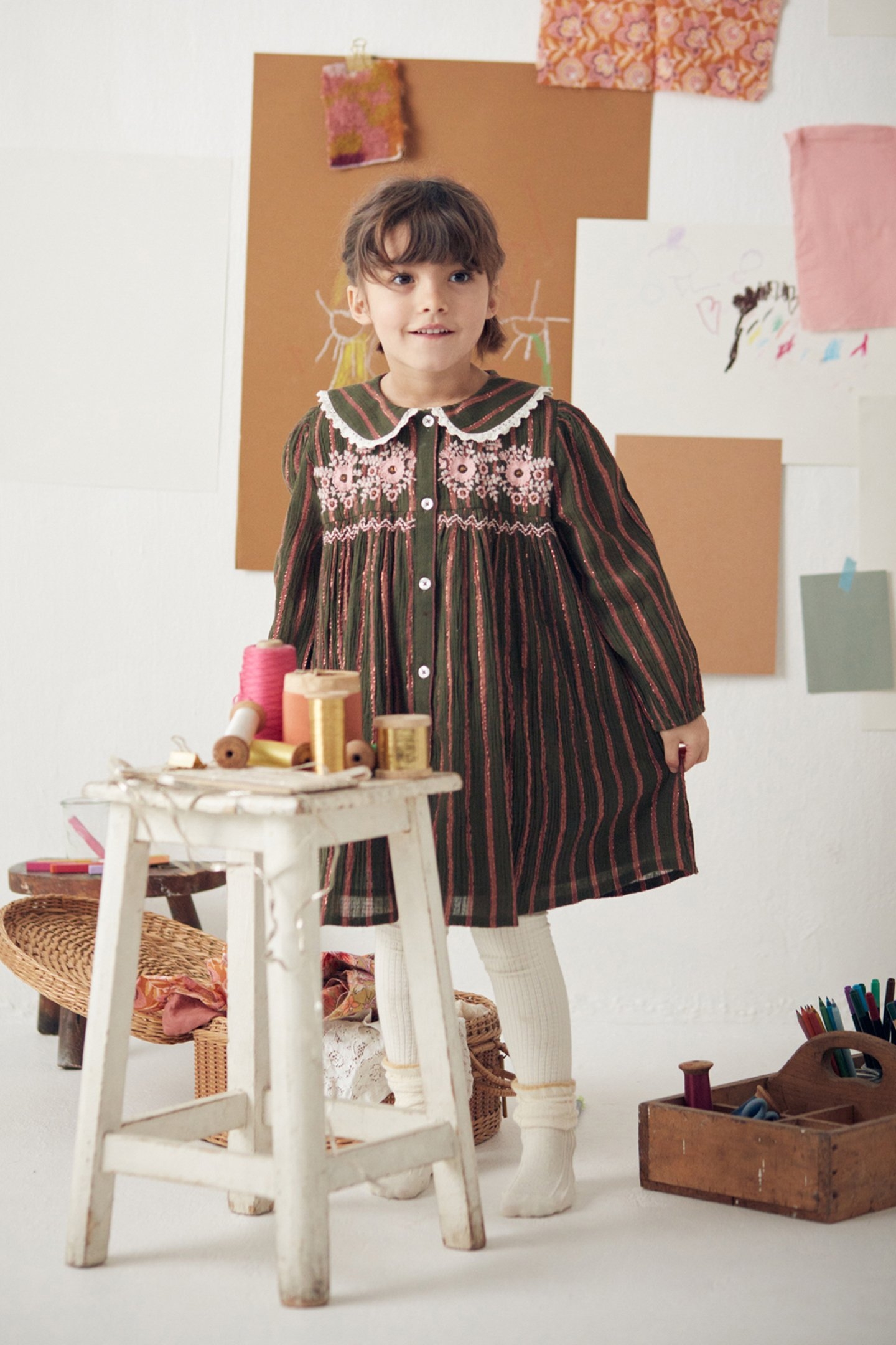 DRESS MARLOTTA KHAKI COPPER STRIPES 2