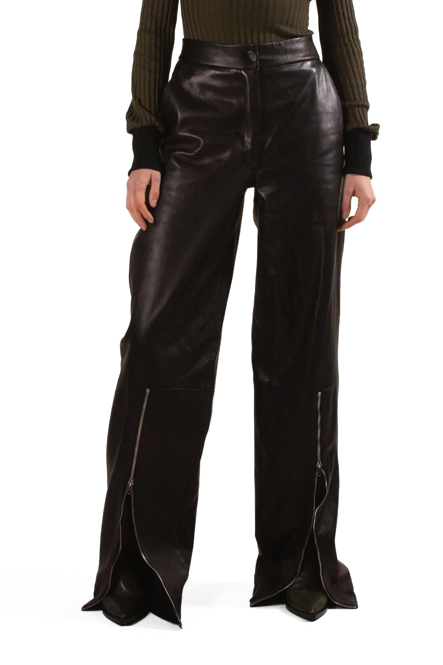LEATHER ZIP TROUSERS BLACK 1