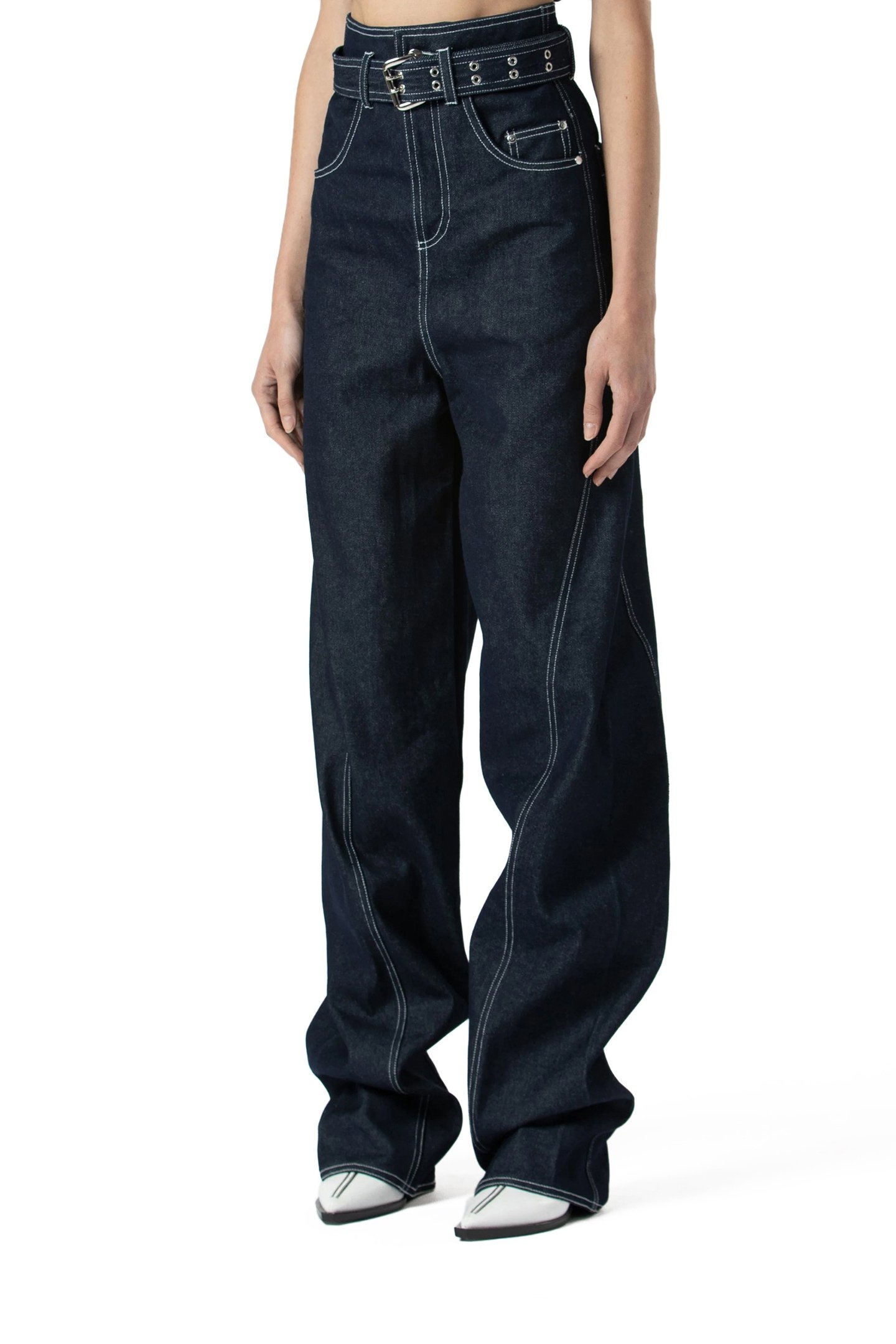 BELTED DENIM TROUSERS NAVY 1