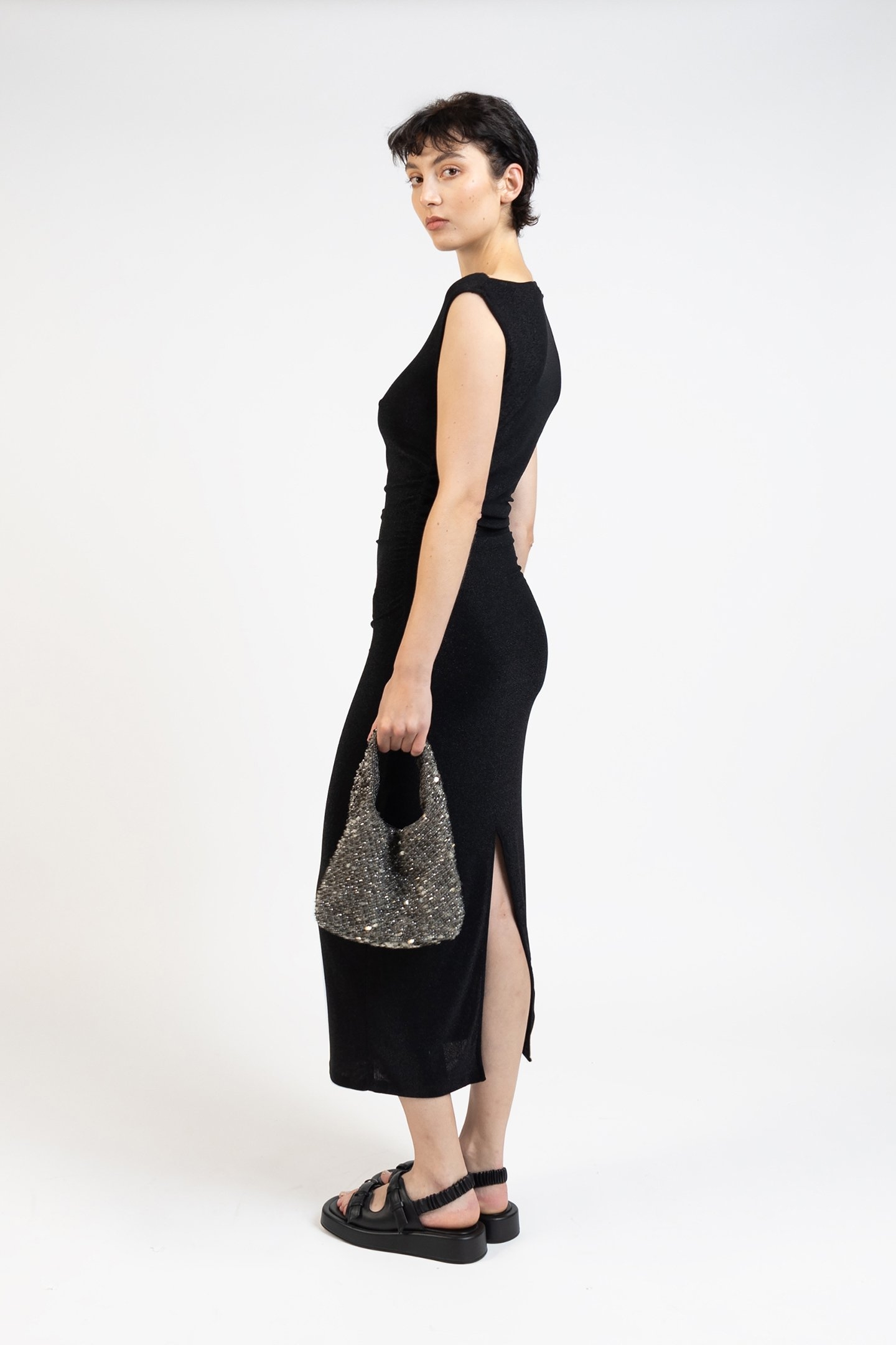 DRAPED JERSEY DRESS SPARKLING BLACK 3
