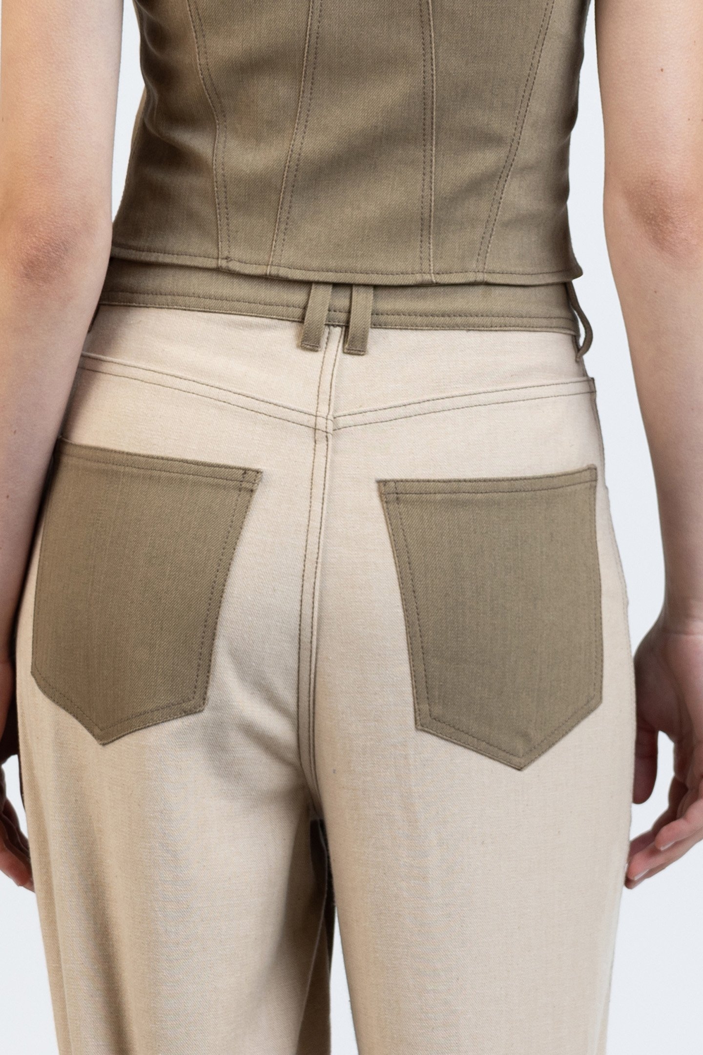 REVERSE DENIM BAGGY TROUSERS KHAKI 4