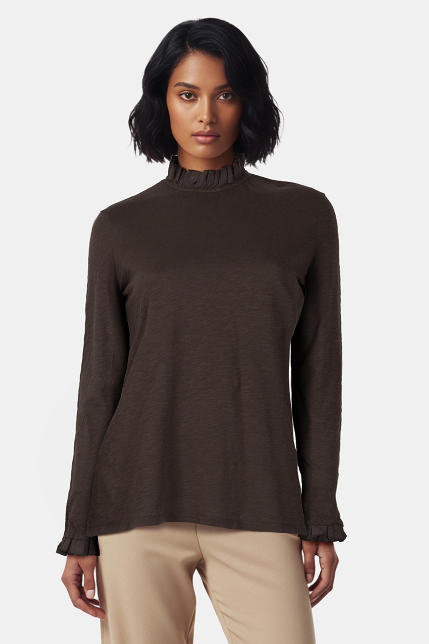 ORGANIC SLUB FRILL LONGSLEEVE ESPRESSO 2