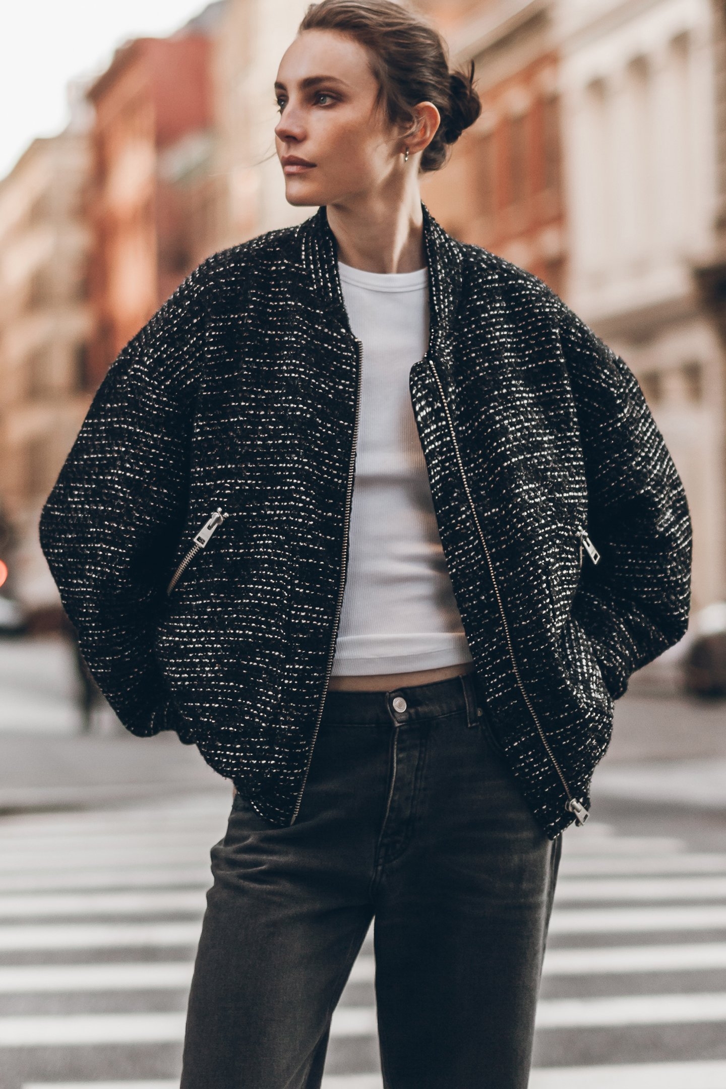 THE BLACK SPARKLY TWEED BOMBER JACKET 5
