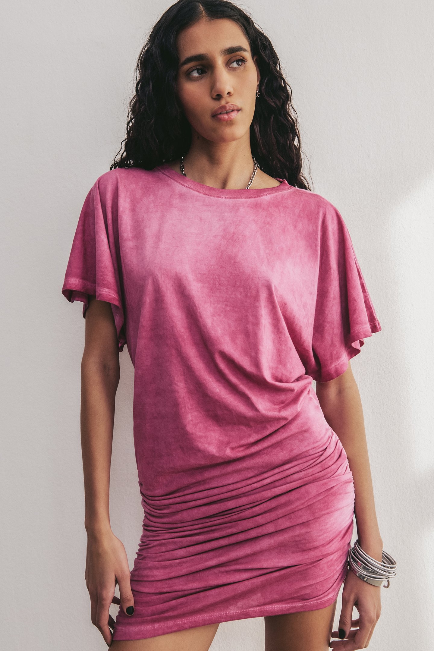 THE PINK SHORT DRAPED T-SHIRT DRESS 1