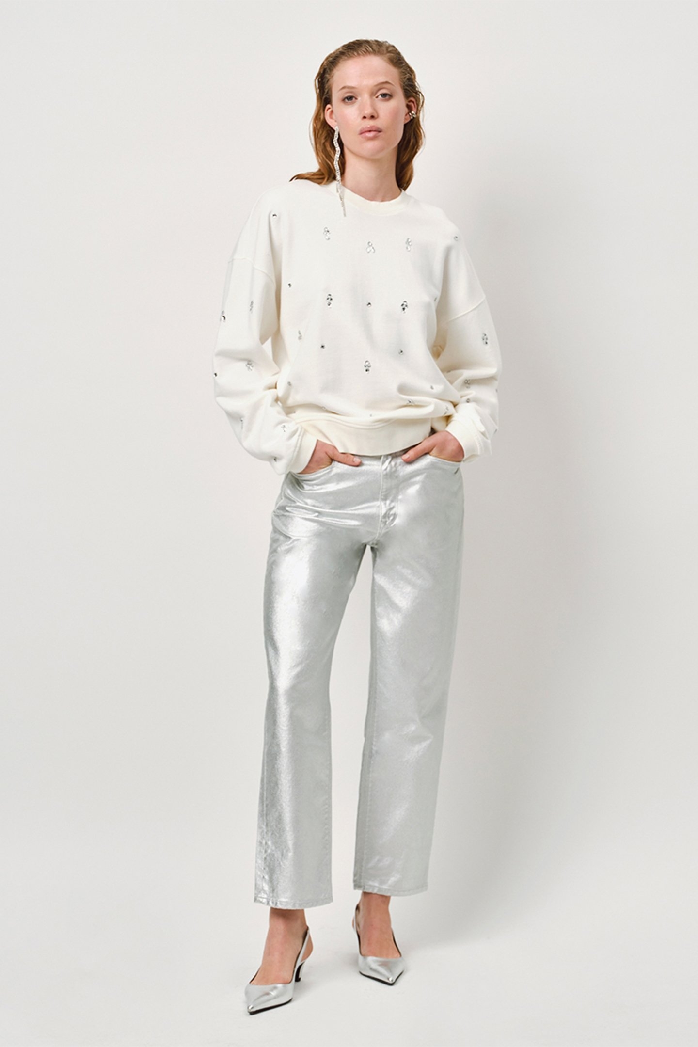 AXELLE STRAIGHT METALLIC JEANS SILVER 1