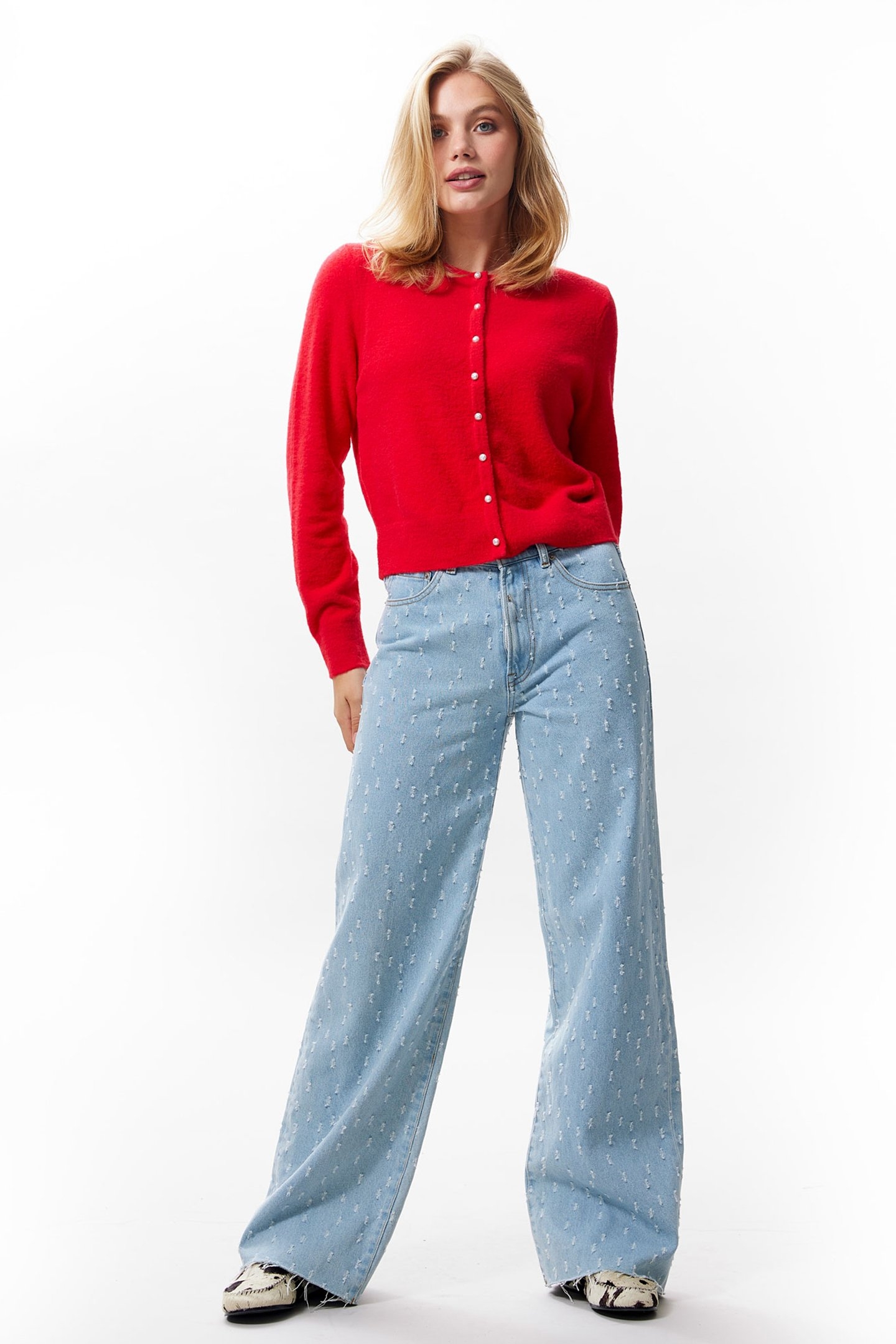 LOOSE FIT JEANS WITH TEXTURED FABRIC BLUE 1