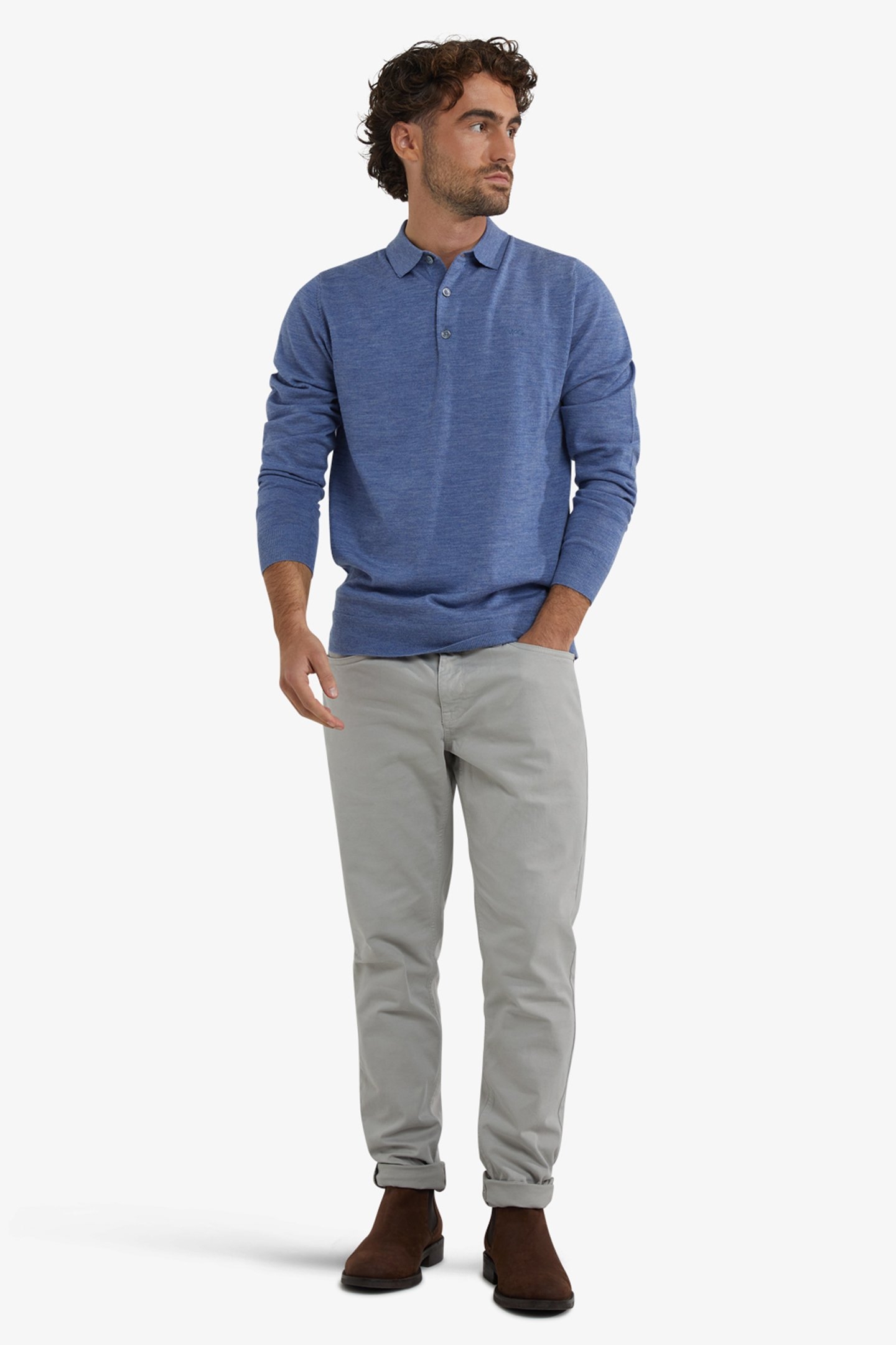 FINE MERINO POLO LONG SLEEVE VINTAGE BLUE 2