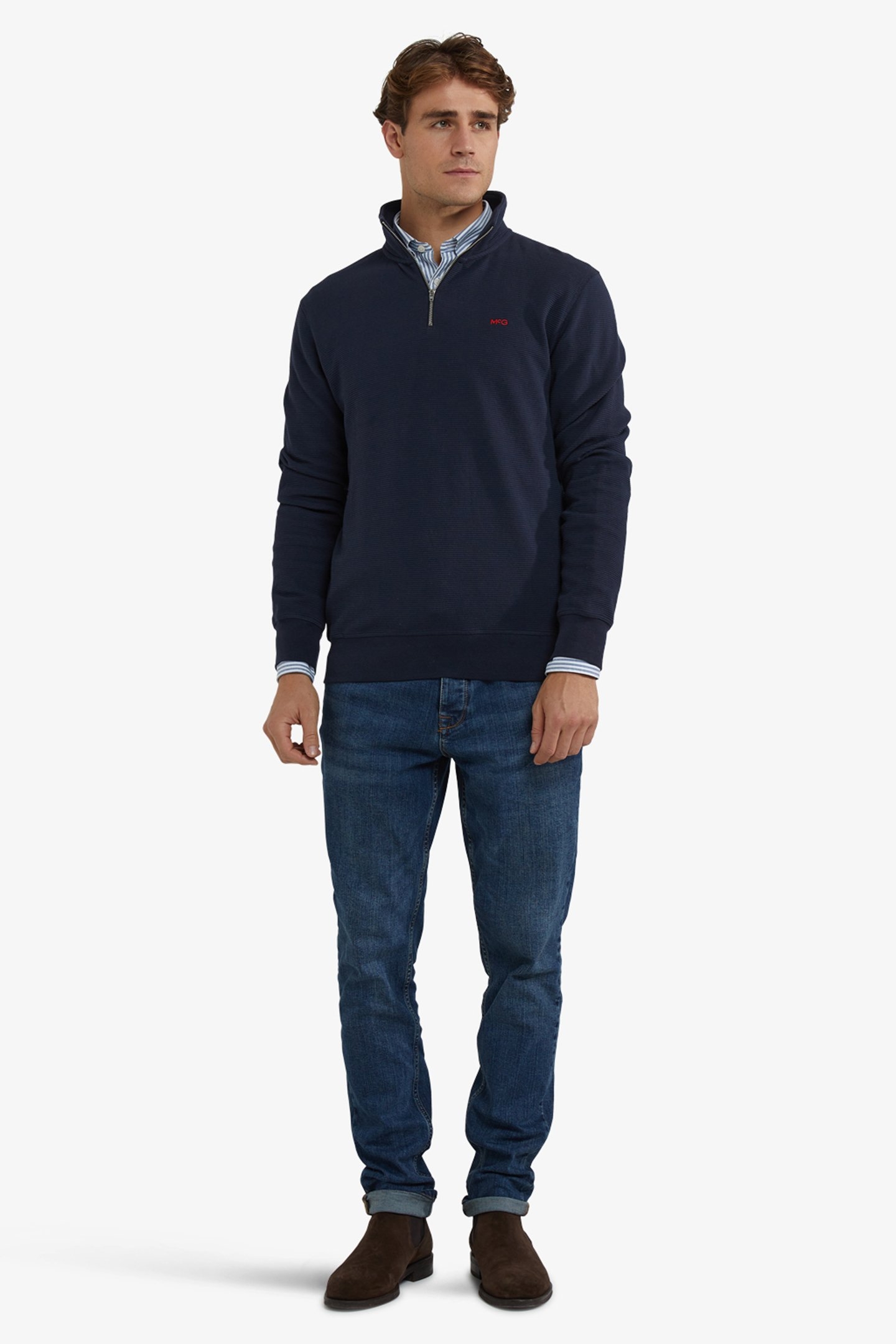 RIBBED ZIP MOCK SWEATSHIRT NAVY 2