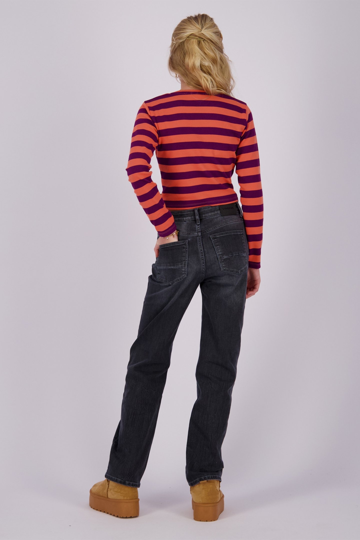 GIRLS G-BASIC-CROP RIB STRIPE T-SHIRT FRESH CORAL 2