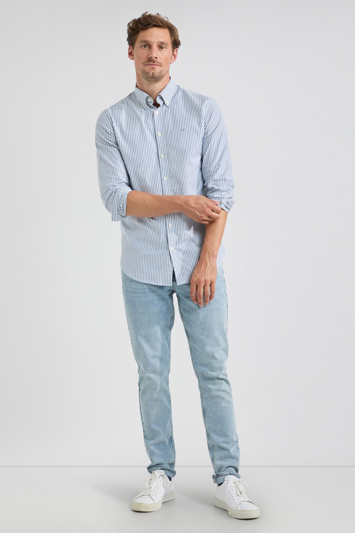 STRETCH OXFORD SHIRT BIG STRIPE NAVY 2