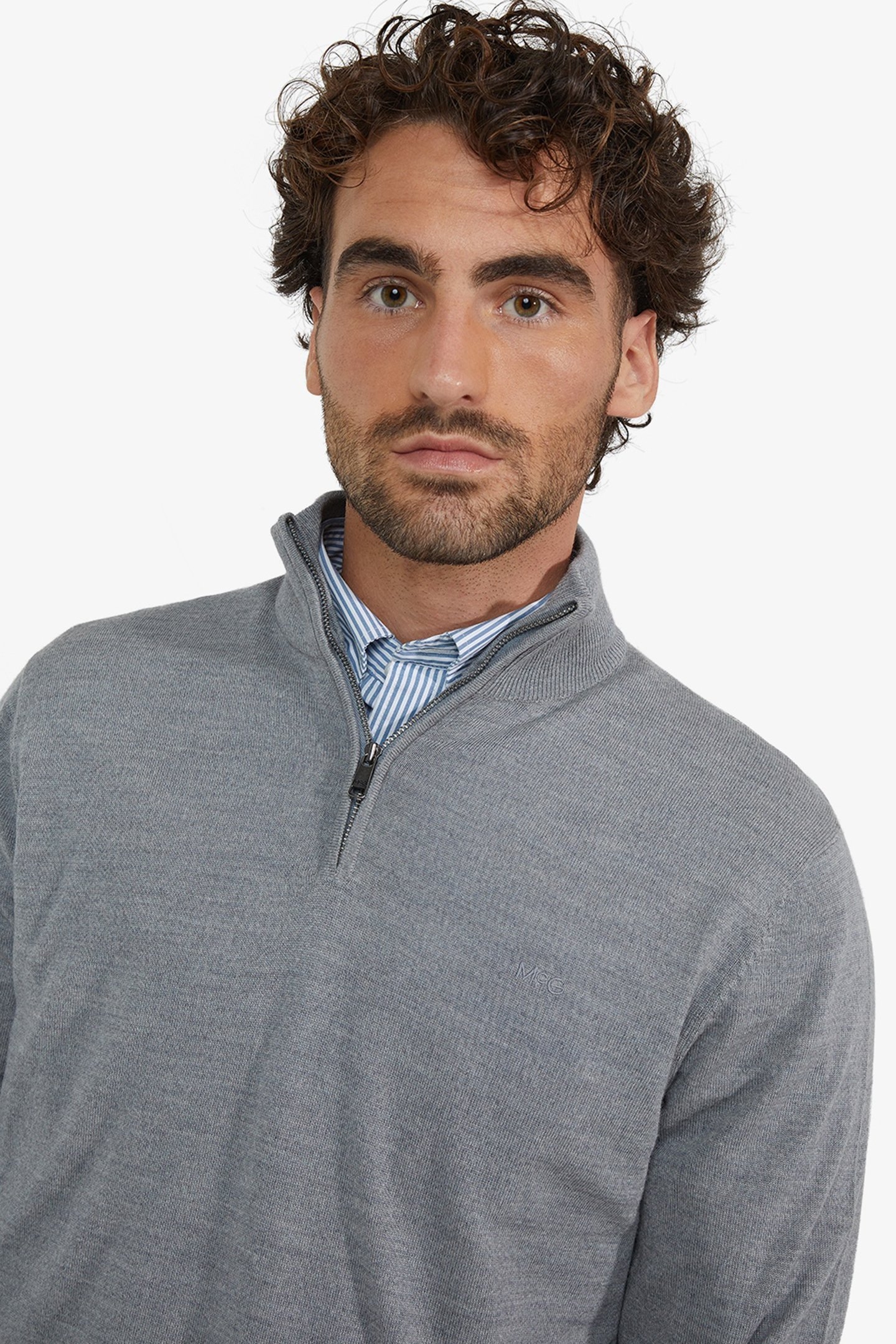 FINE MERINO ZIP MOCK SWEATER MEDIUM GREY MELANGE 4