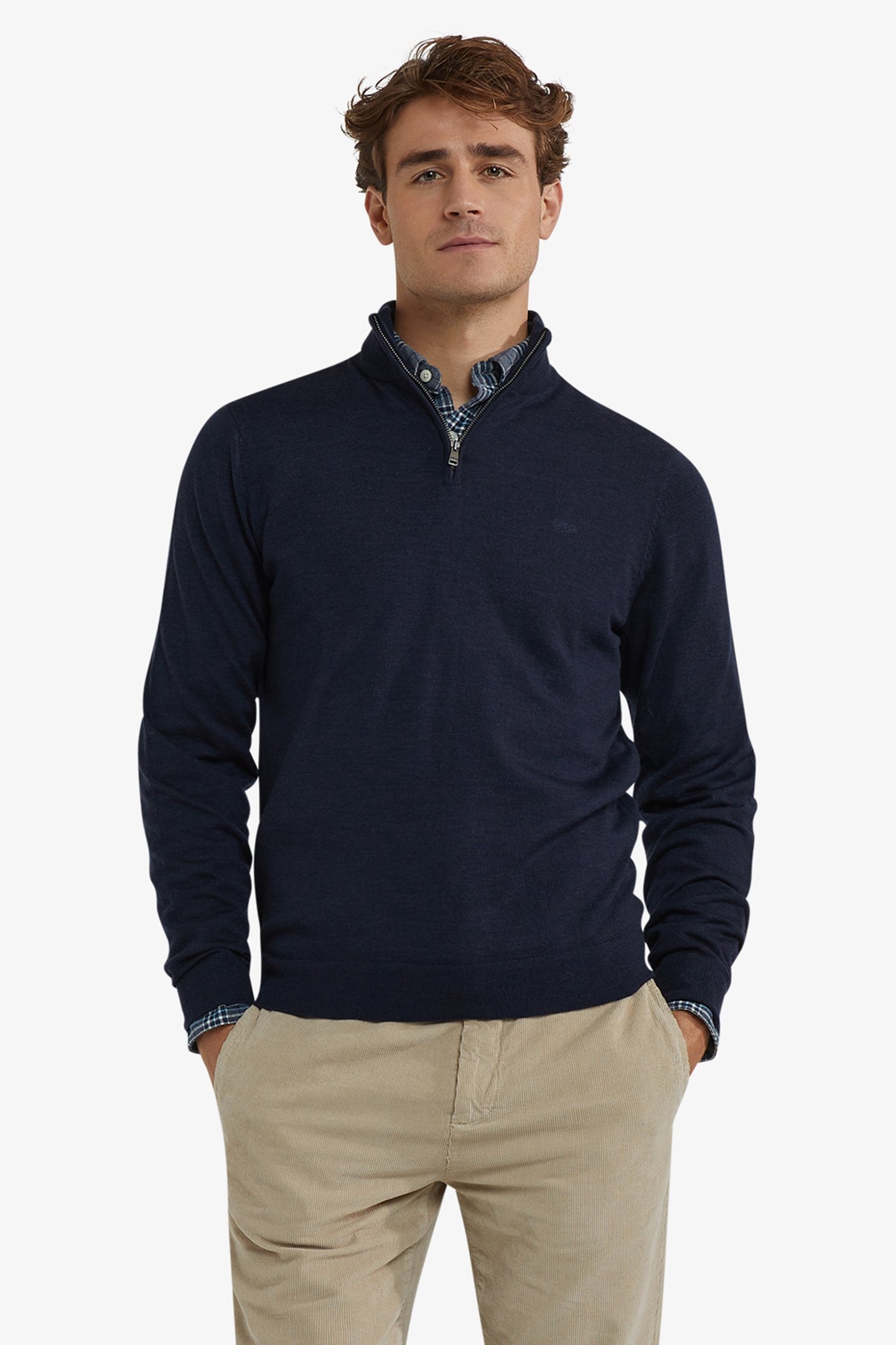 FINE MERINO ZIP MOCK SWEATER NAVY 1