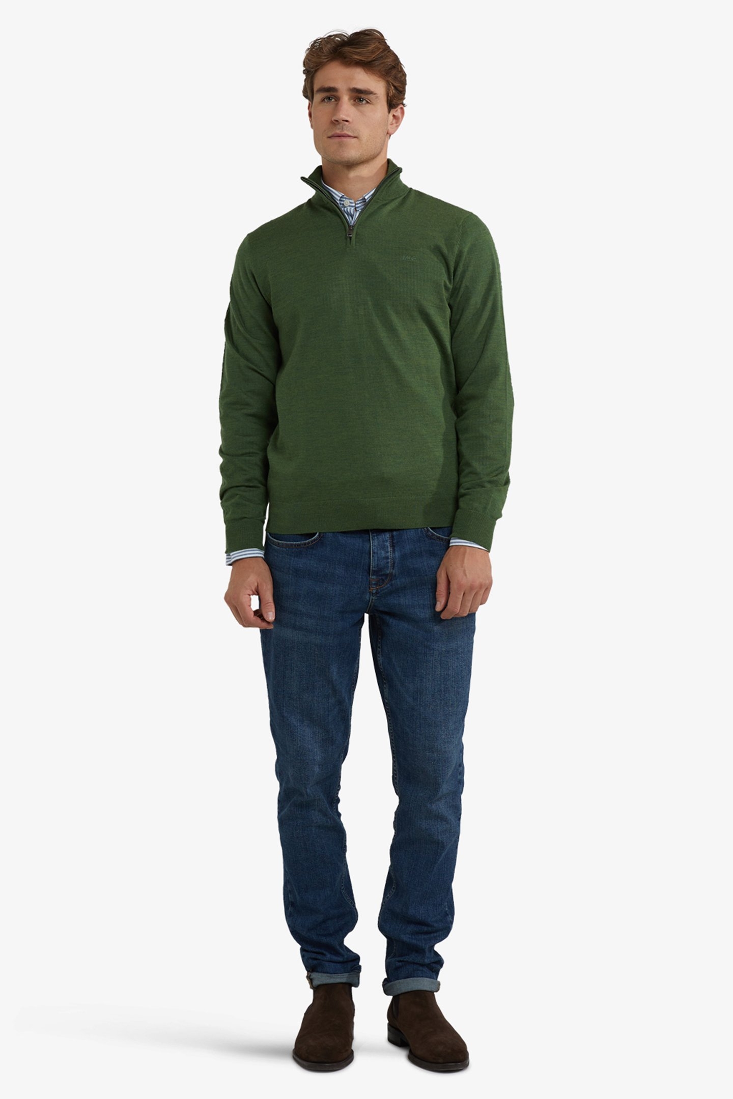 FINE MERINO ZIP MOCK SWEATER MOSS GREEN 2