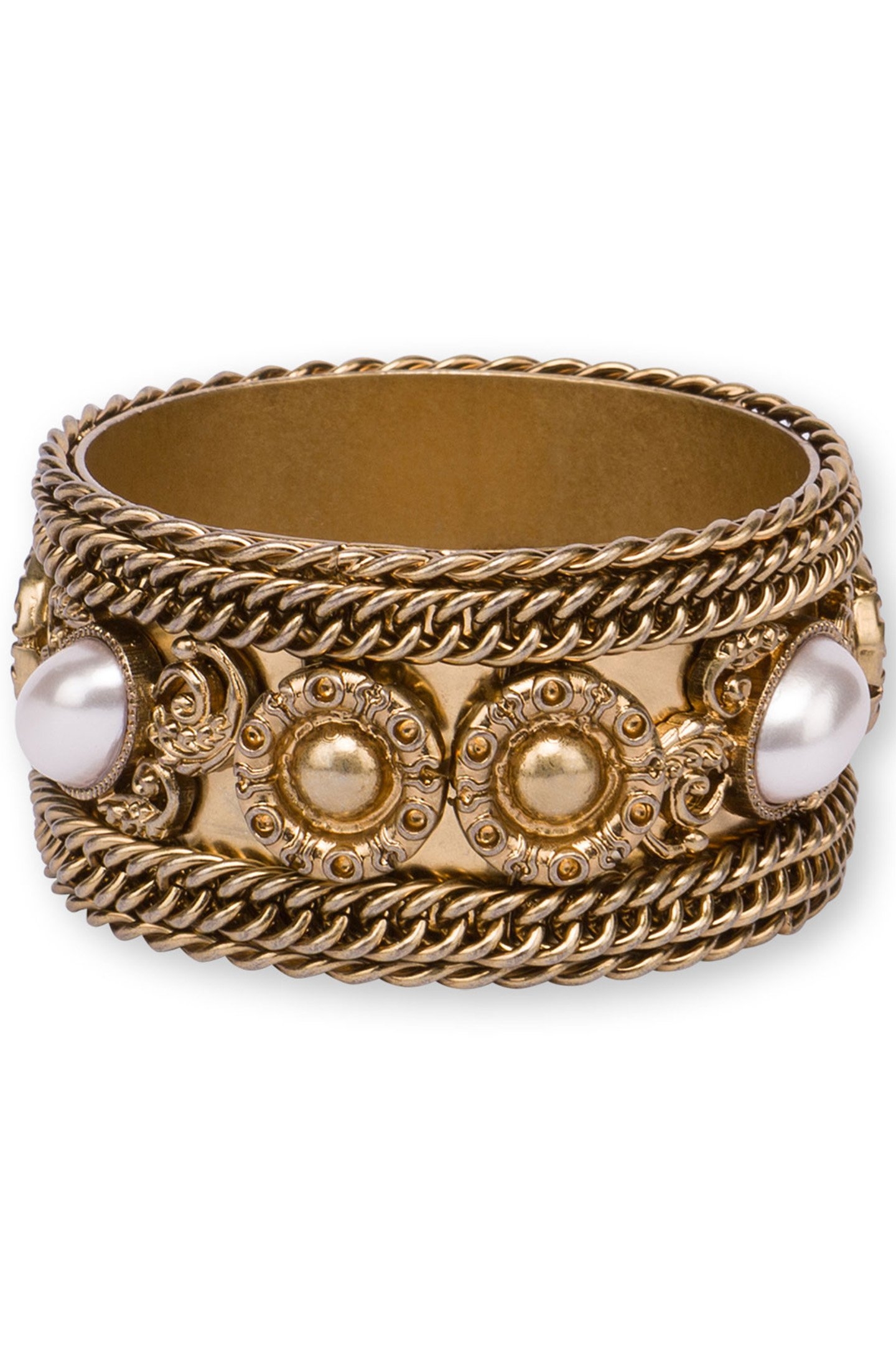 BANGLE WITH CHAINS AND PEARLS GOLD 1