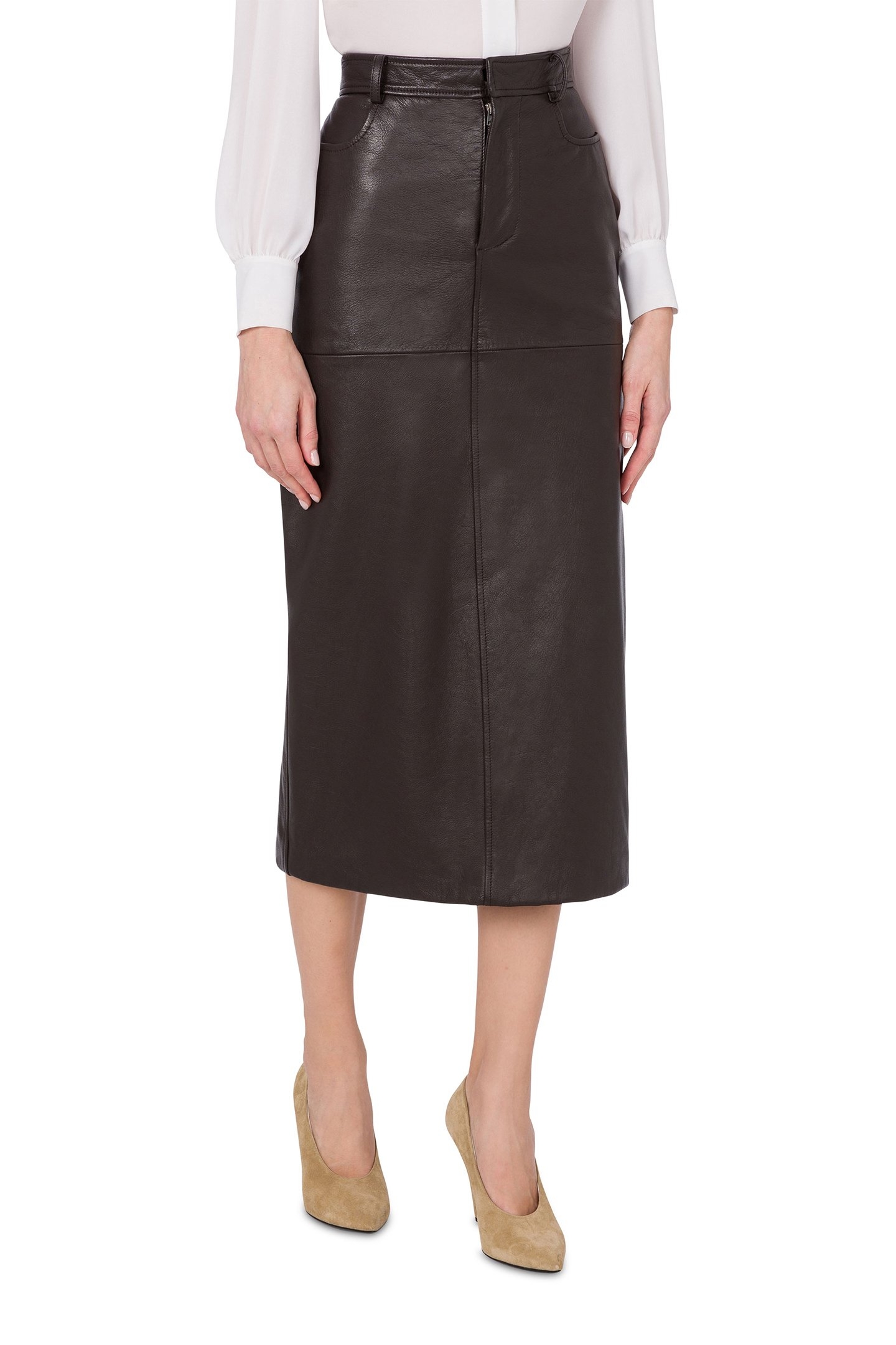 NAPPA LEATHER MIDI SKIRT BROWN 1
