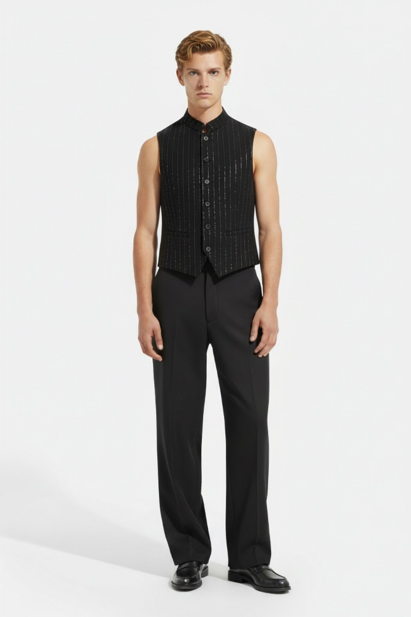 BUTTON FRONT CLOUSRE VESTWITH STAND UP C BLACK 1