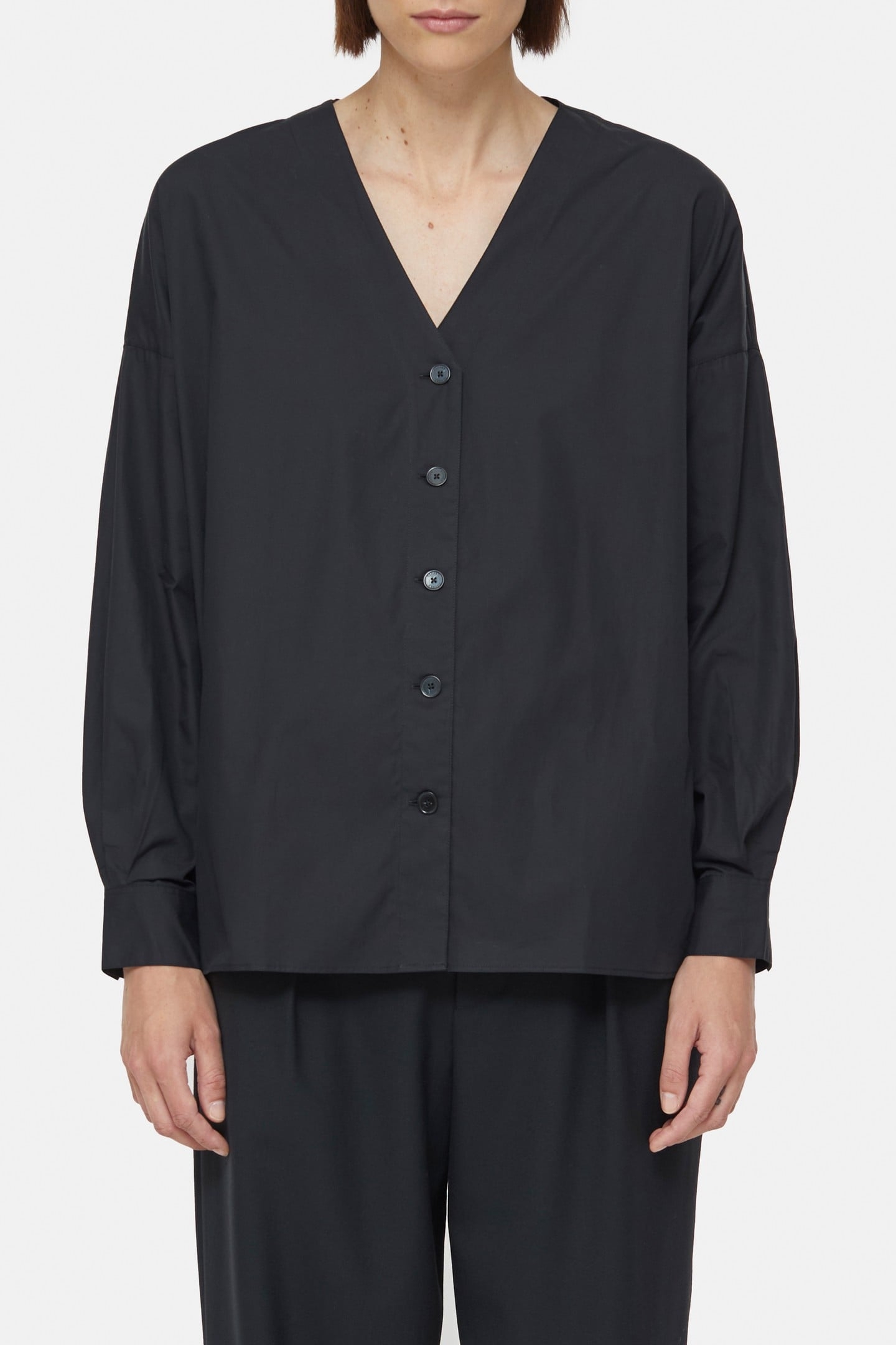 NO COLLAR BLOUSE SHIRT BLACK 2