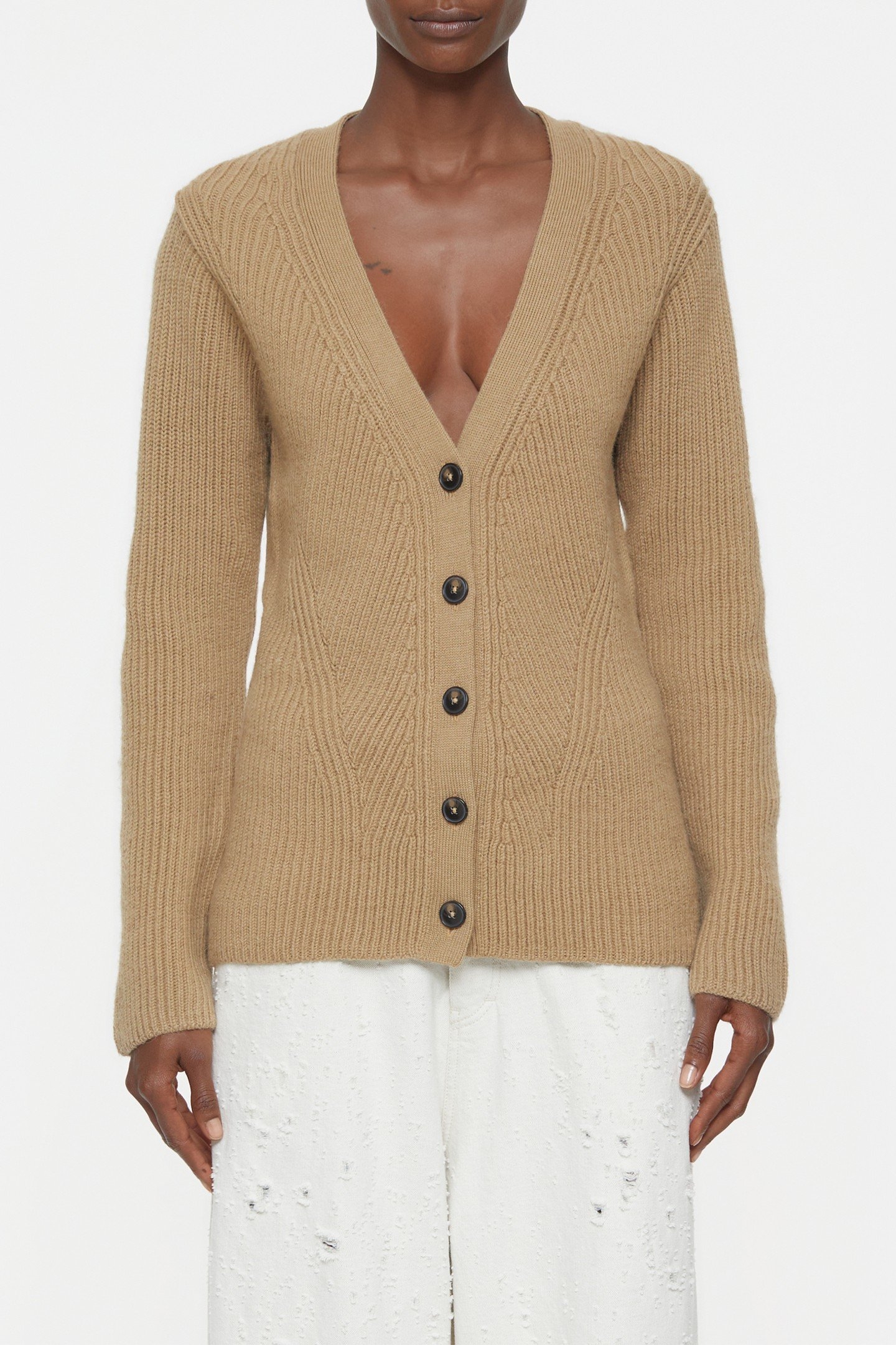 V CARDIGAN LONG SLEEVE KNITS DRIED TABACO 5