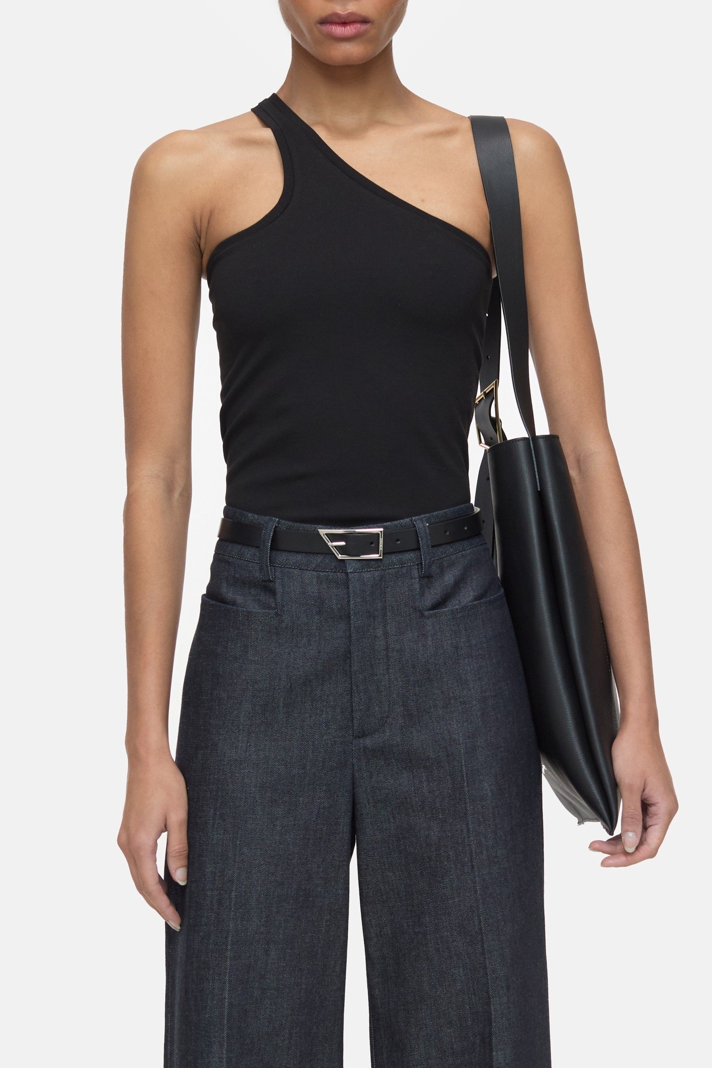 ONE SHOULDER TANKTOP T-SHIRTS BLACK 1