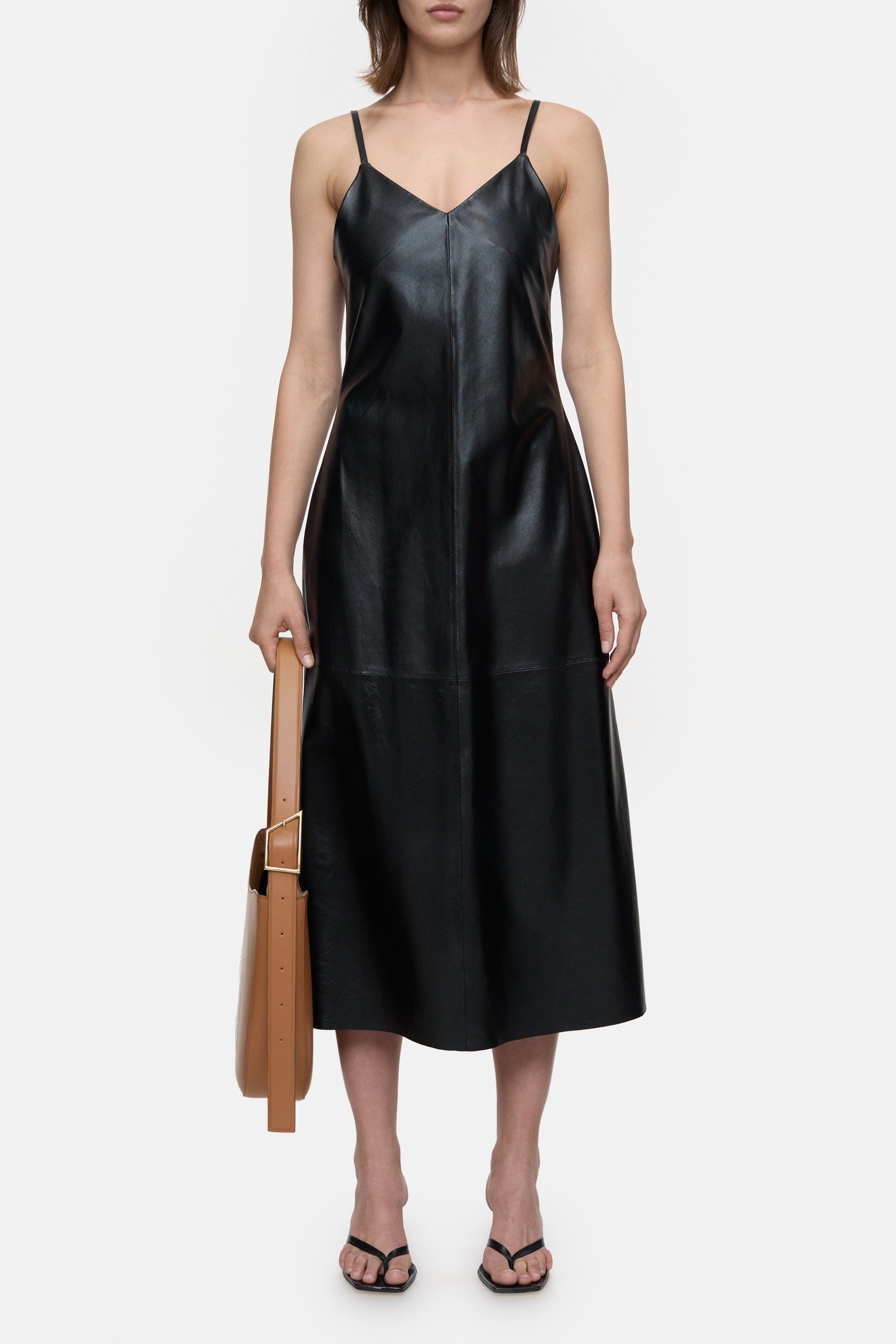 LEATHER SLIP DRESS BLACK 1