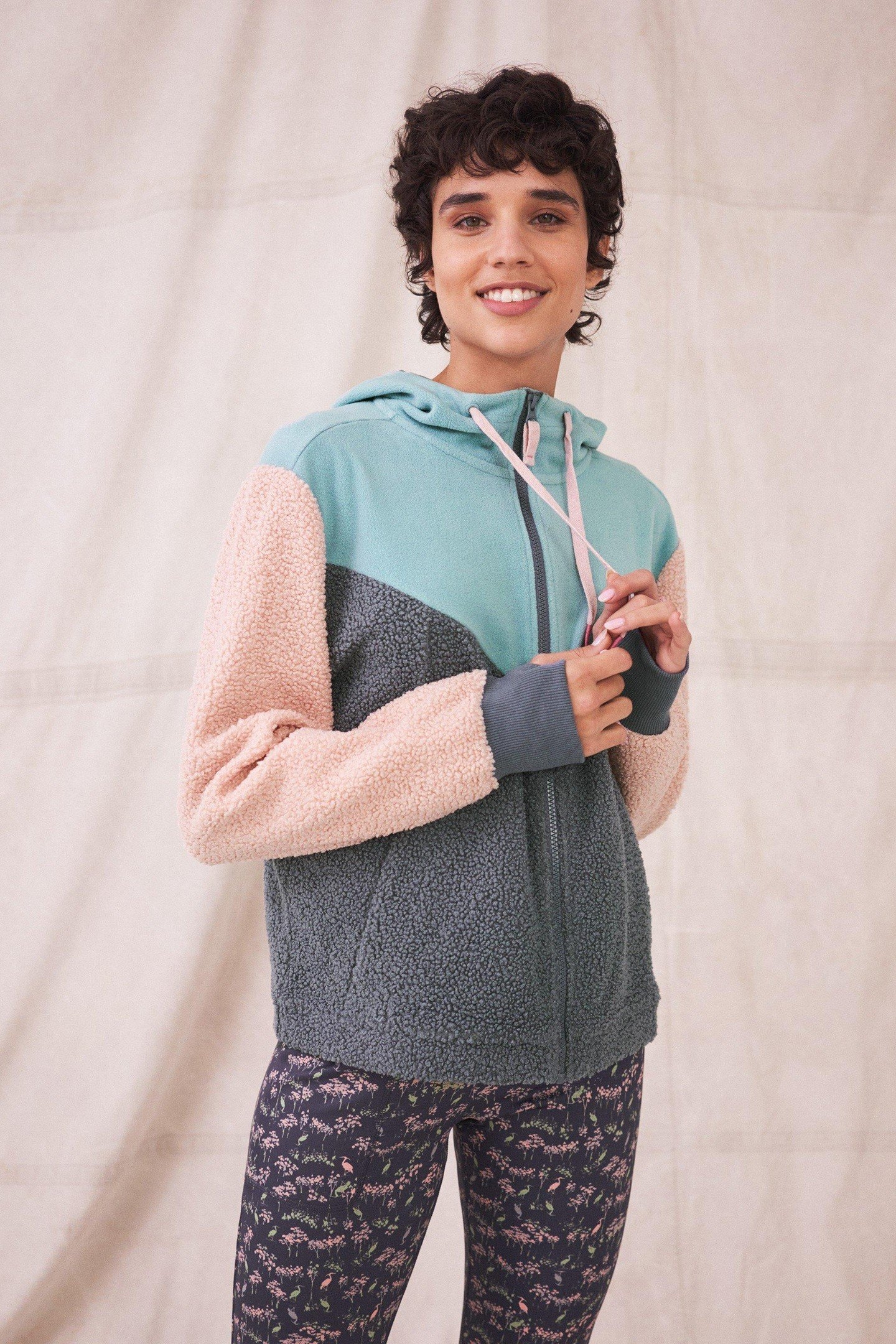 COLOURBLOCK BORG HOODIE BLUE MULTI 1