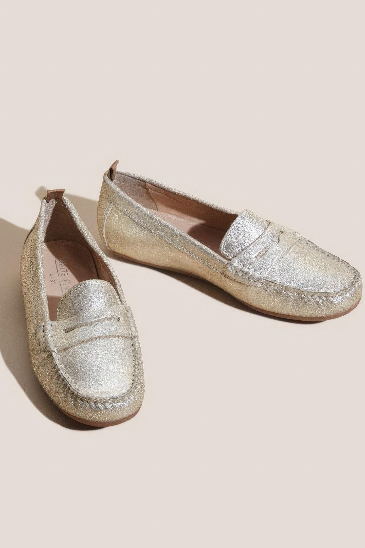 LEATHER DRIVING MOCCASIN GOLD TONE METALLIC 3