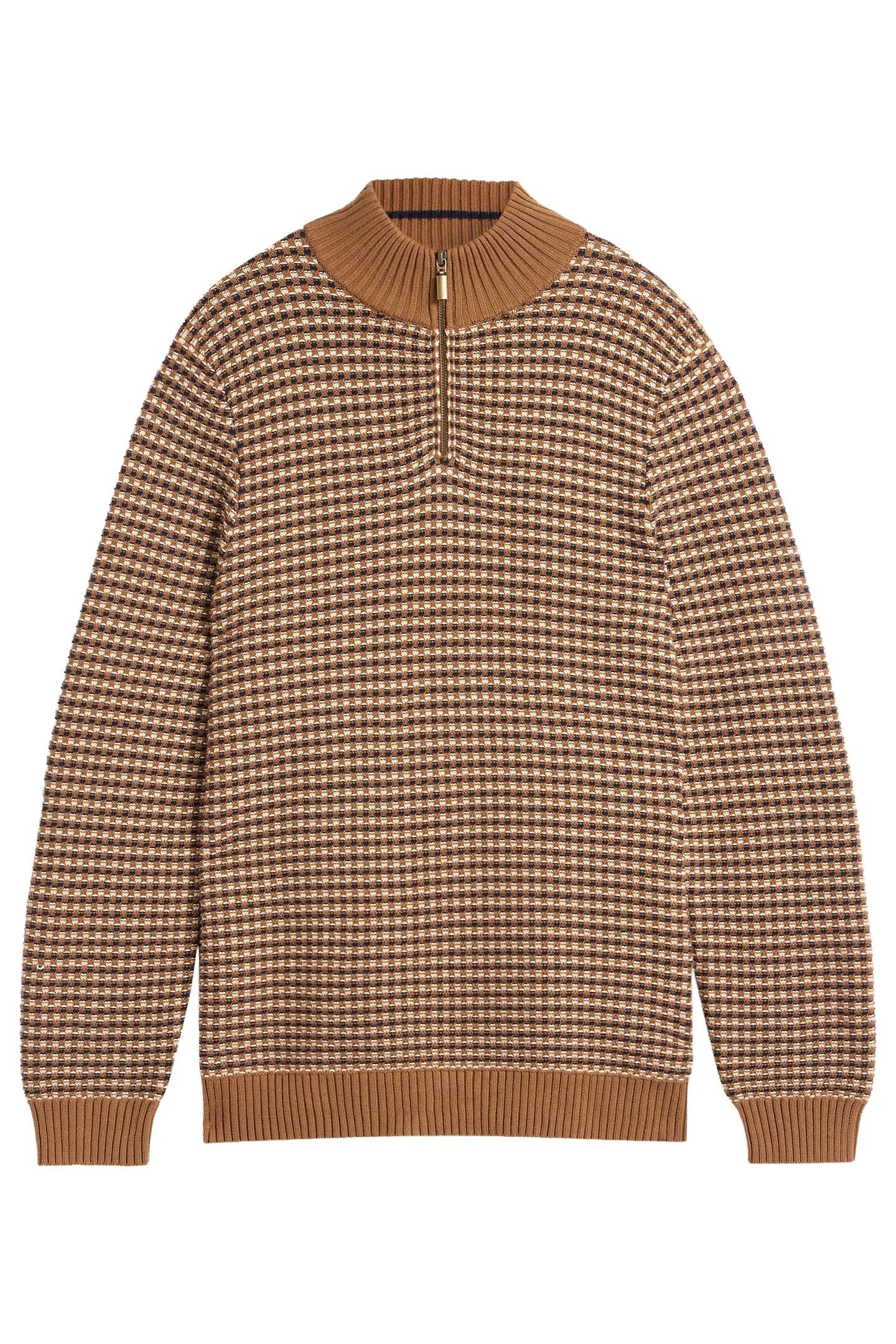 TUCK STITCH FUNNEL NECK TAN MULTI 3