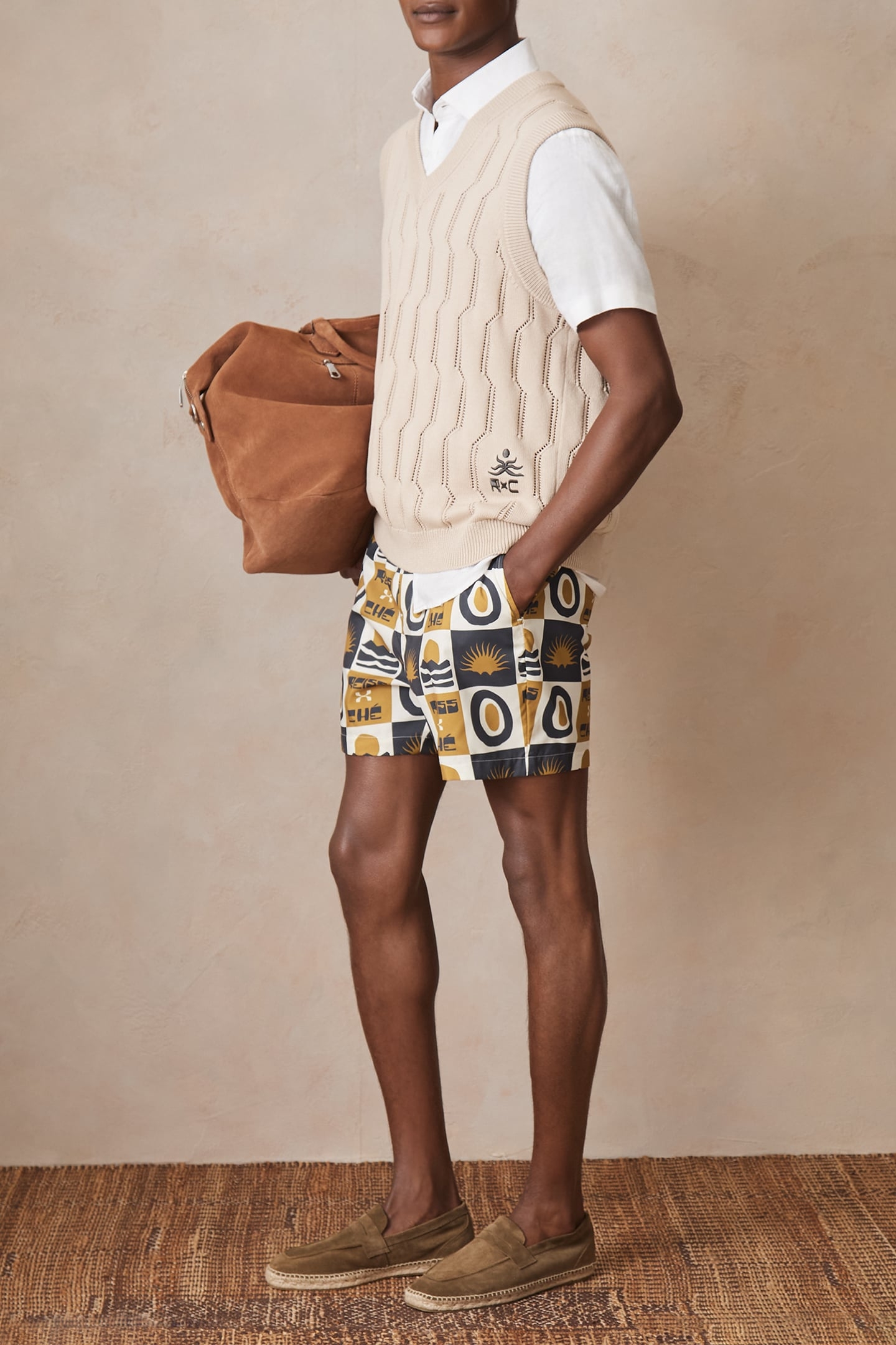 DRAWSTRING TILE SUNSET PRINT SWIMSHORT OLIVE GREEN 6