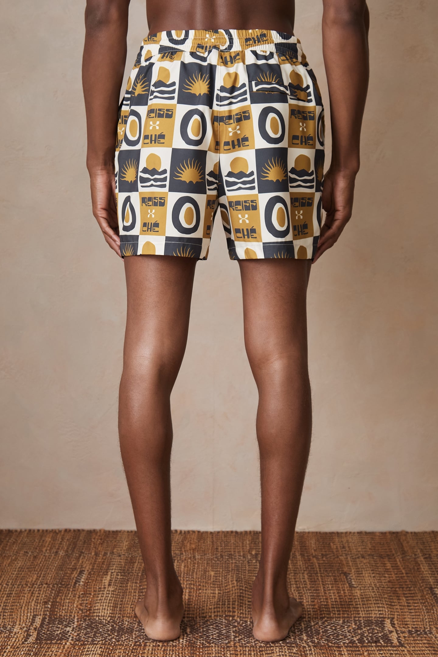 DRAWSTRING TILE SUNSET PRINT SWIMSHORT OLIVE GREEN 2