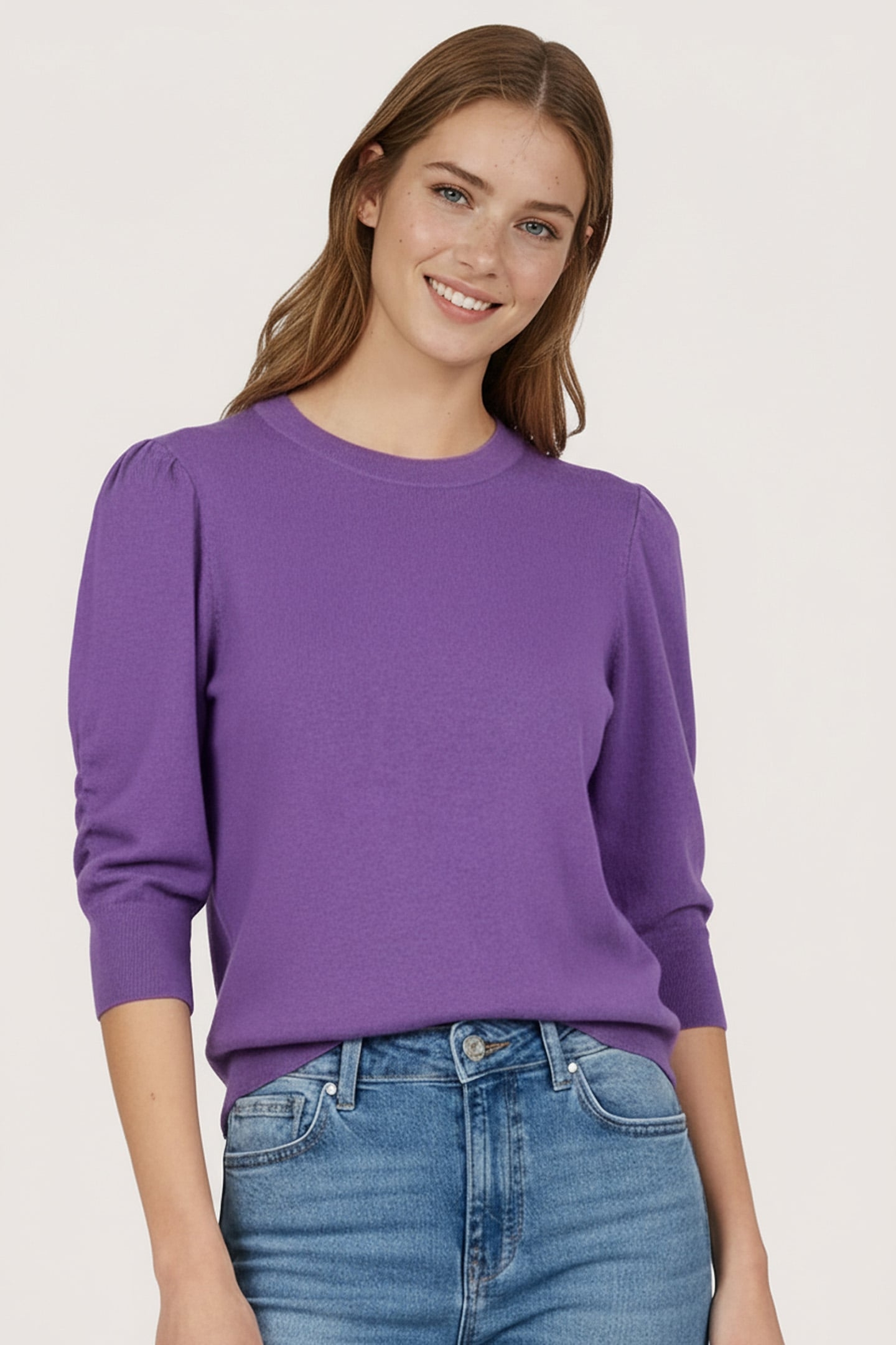 SWEATER SHORT PUFF SLV BASIC KNIT DEEP LAVENDER 1