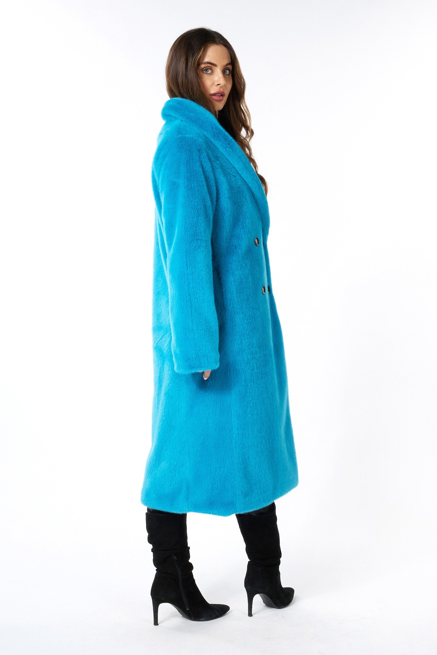 COAT SHAWL COLLAR FAKE FUR PETROL 3