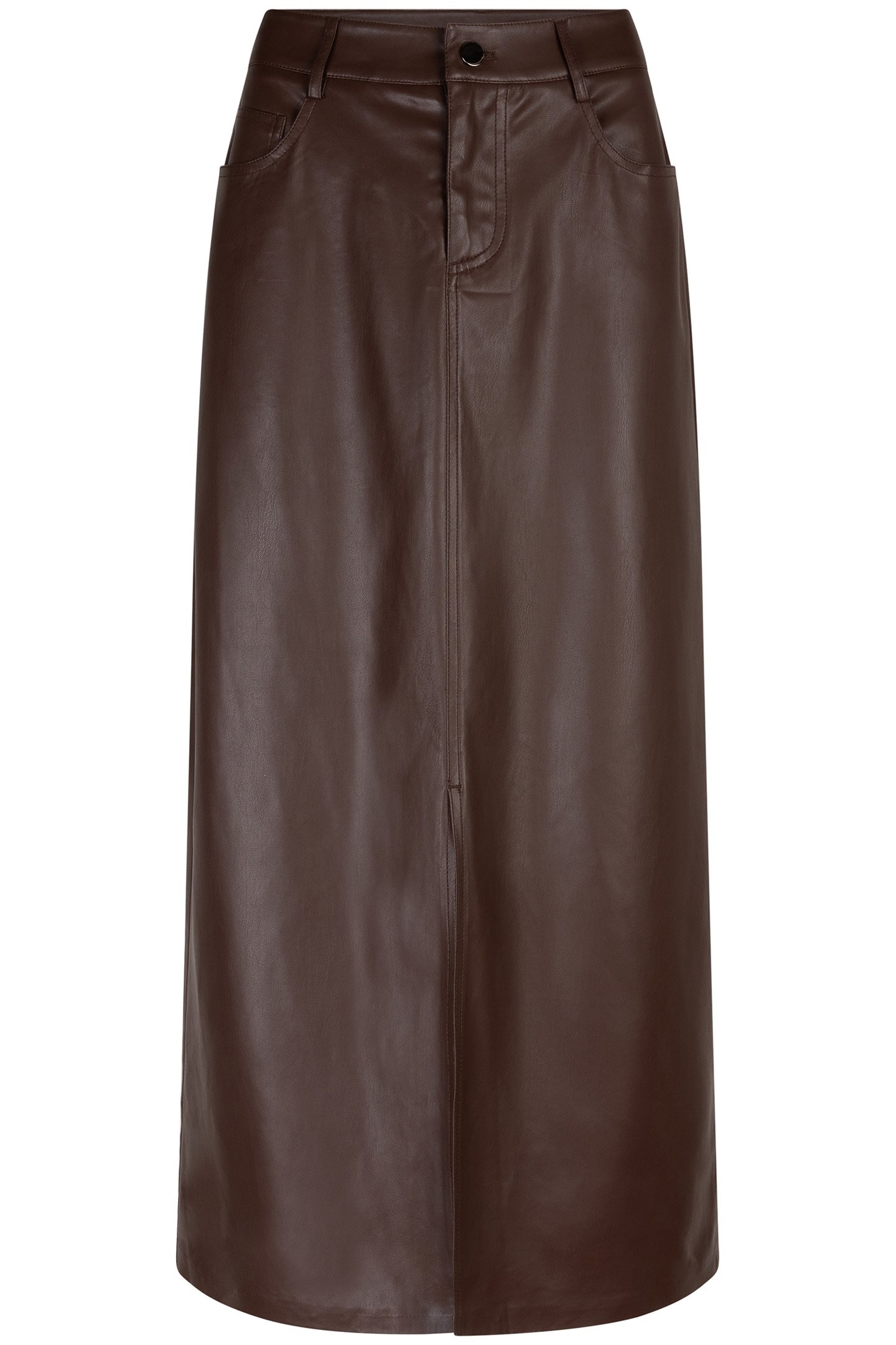 SKIRT LONG SPLIT VEGAN LEATHER CHOCOLATE 4