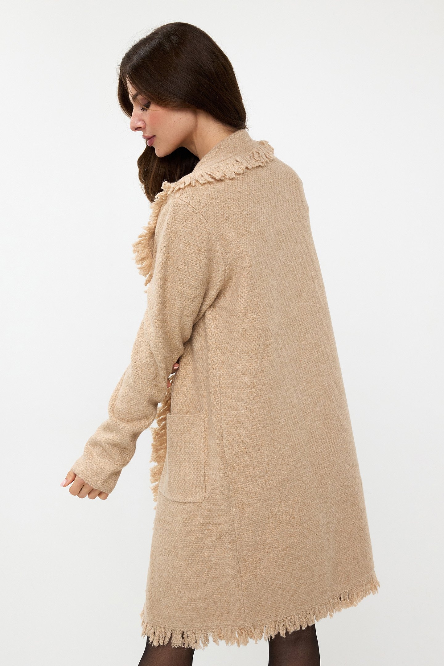 CARDIGAN LONG FRINGES SAND 3