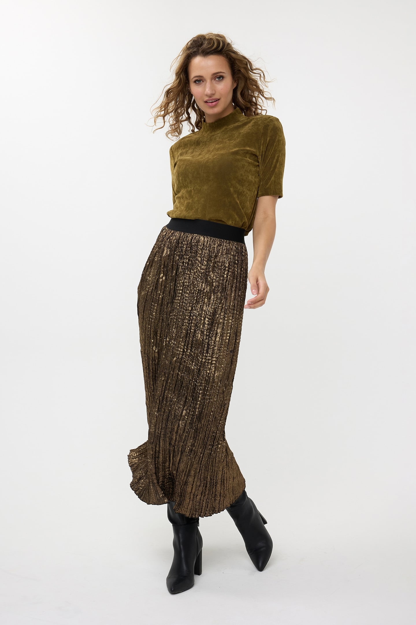 SKIRT CRUSHED FOIL MOSS GREEN 3