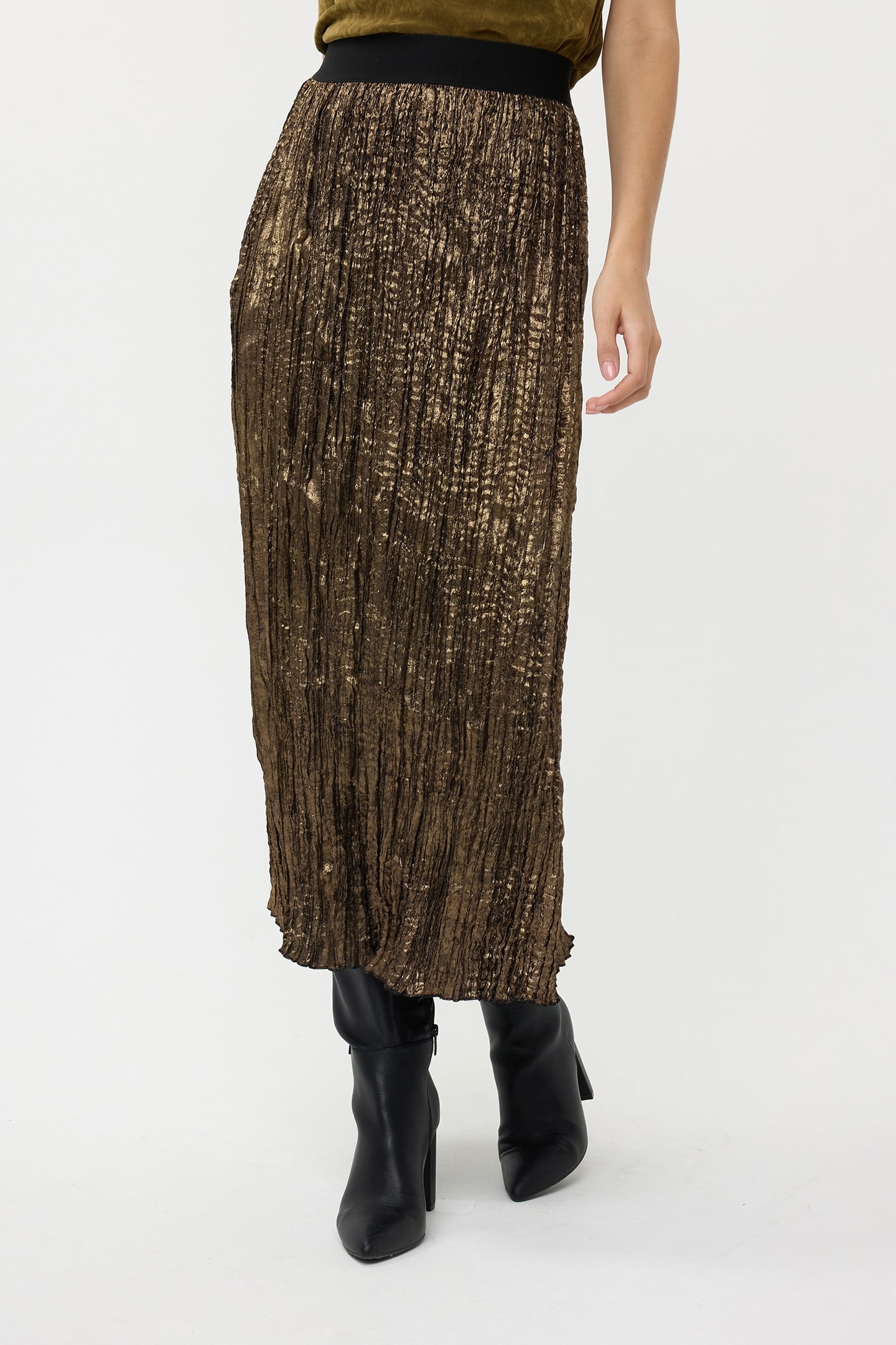 SKIRT CRUSHED FOIL MOSS GREEN 1