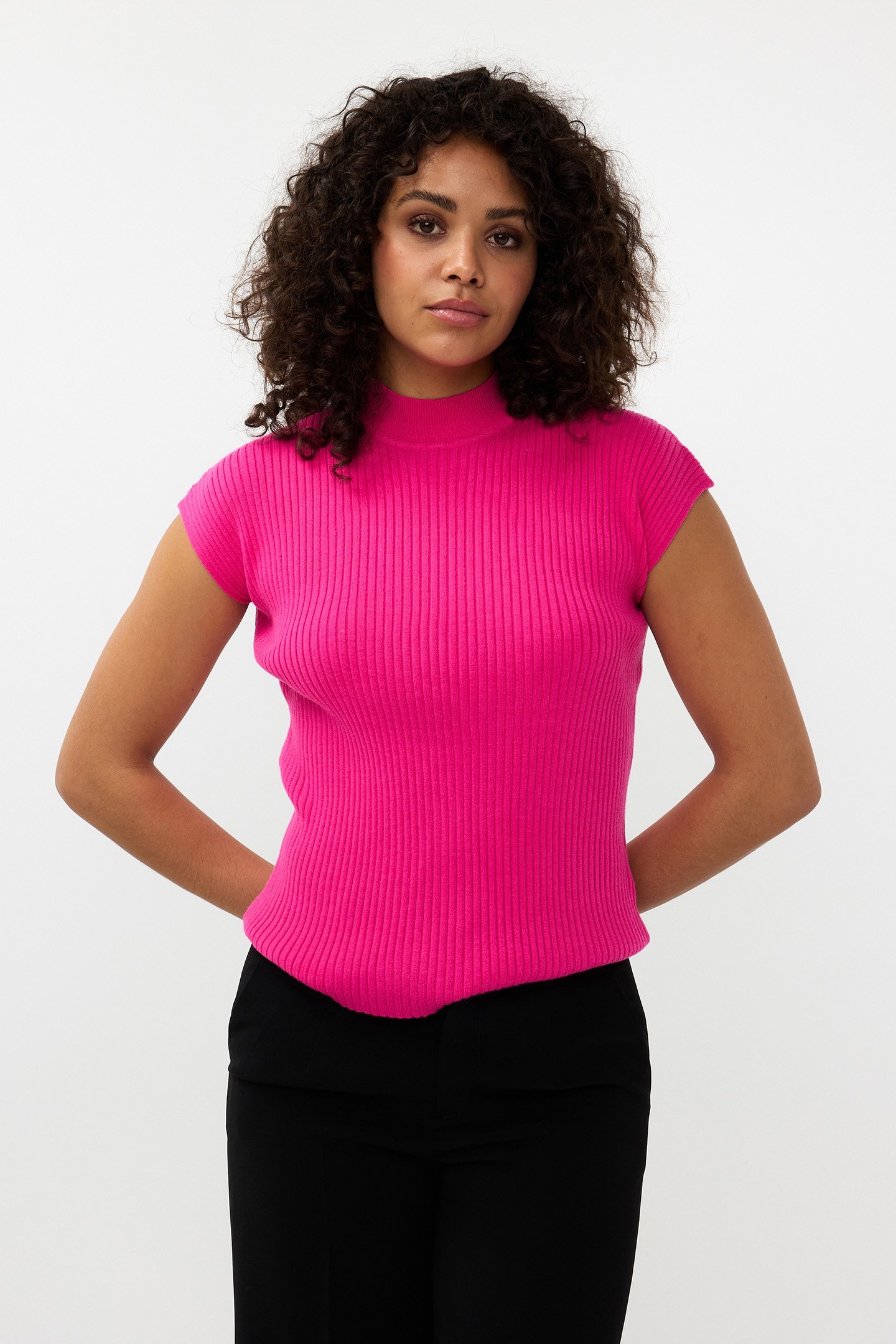 SWEATER COL SLV/LSS RIB NEON CERISE 1